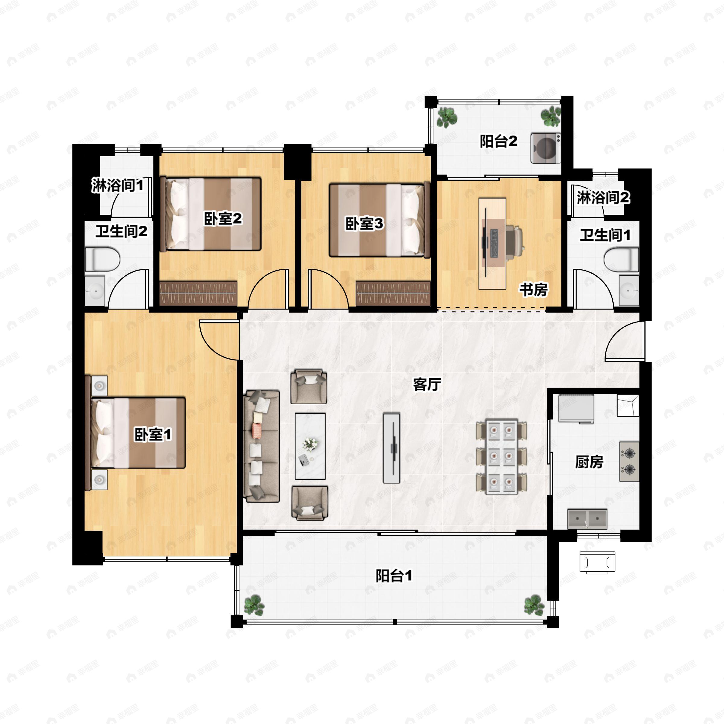 4室2厅2卫建面140平南|北户型图