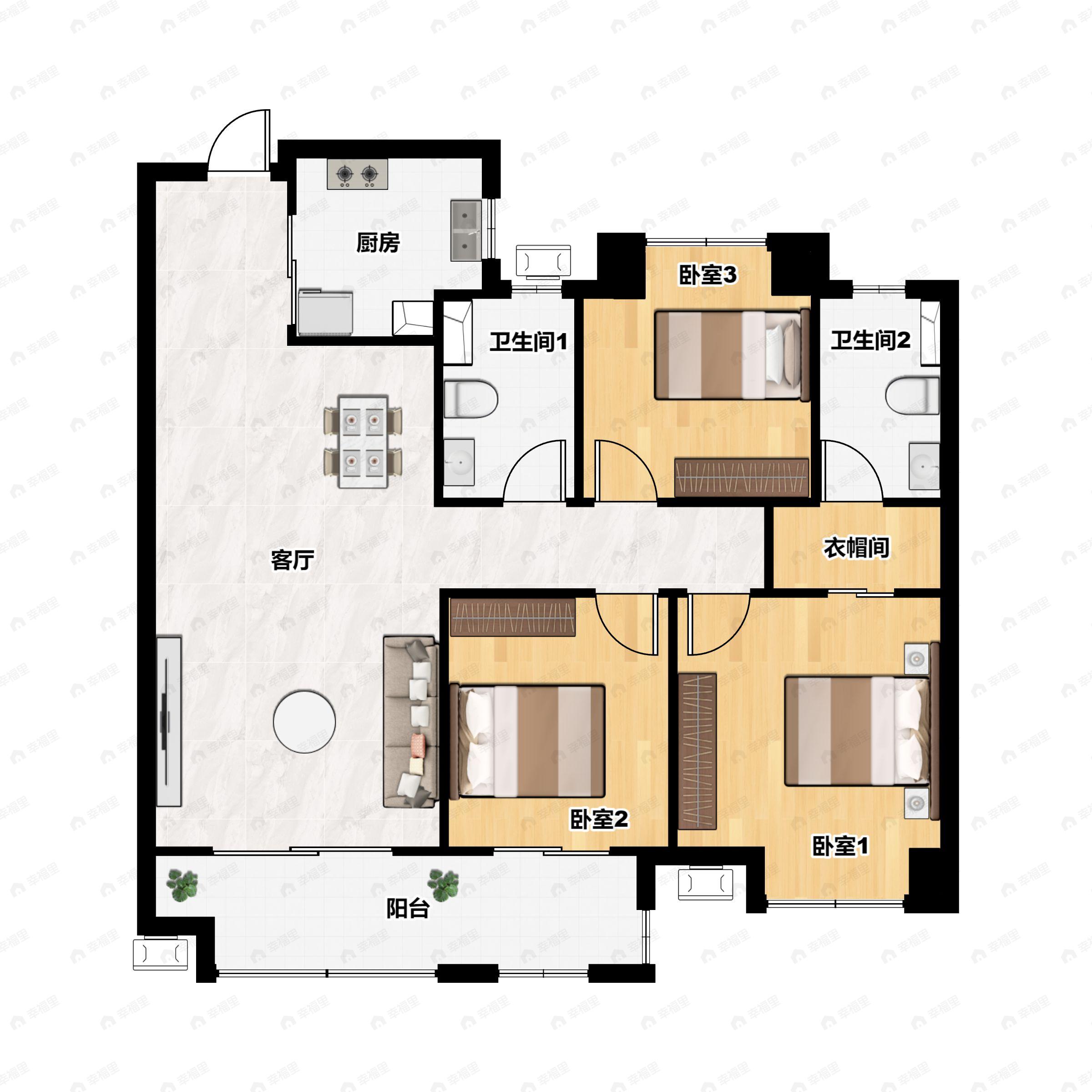 3室2厅2卫建面115平户型图