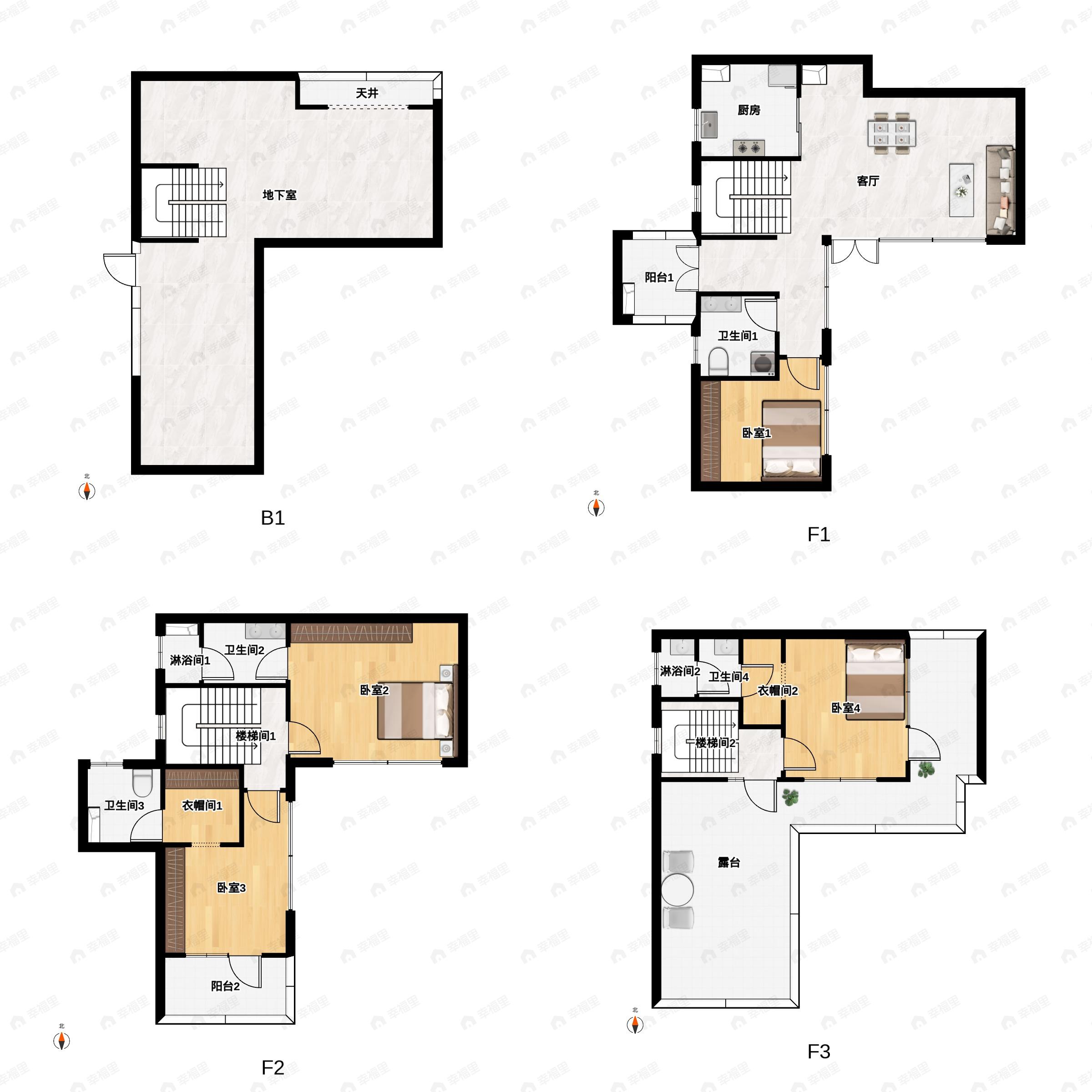 4室2厅2卫建面152m²南户型图