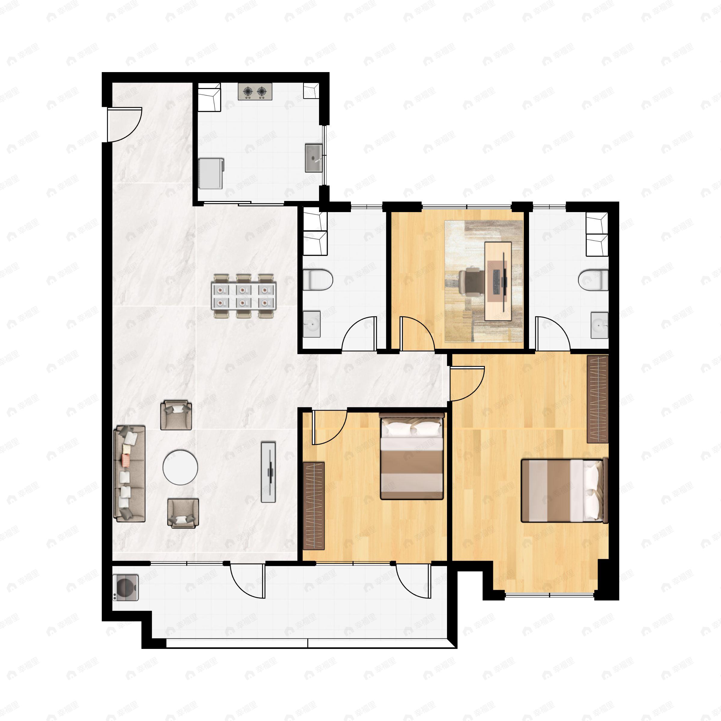 3室2厅2卫建面119m²北|南户型图