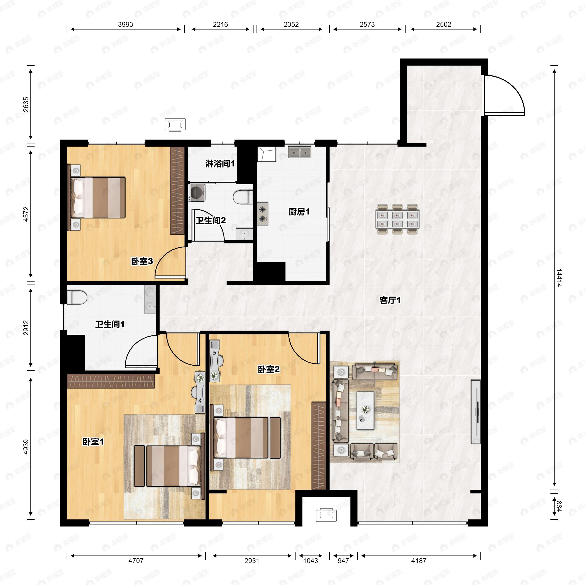 中海海港城-天誉3室2厅2卫户型图