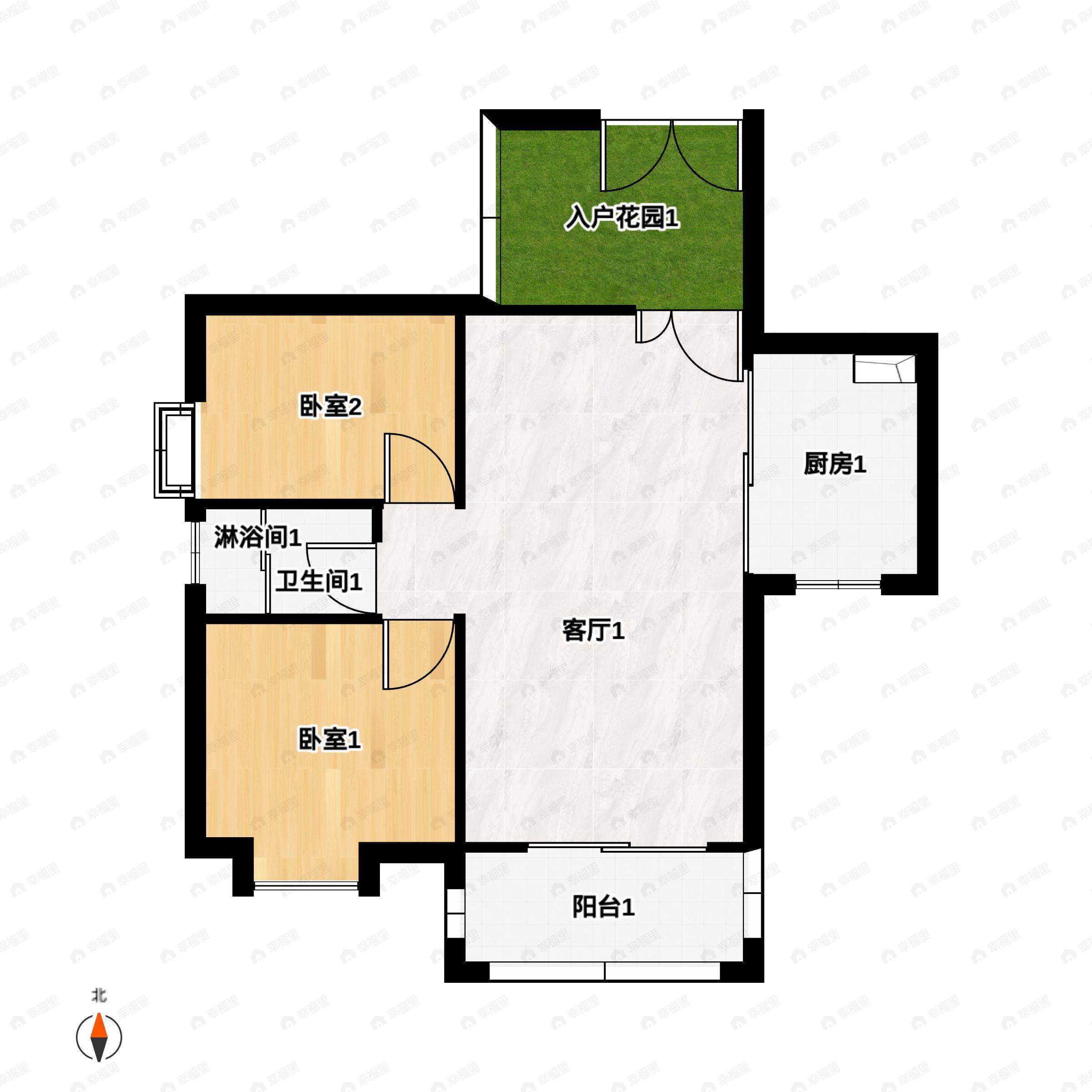 2室2厅1卫建面86平南|北户型图