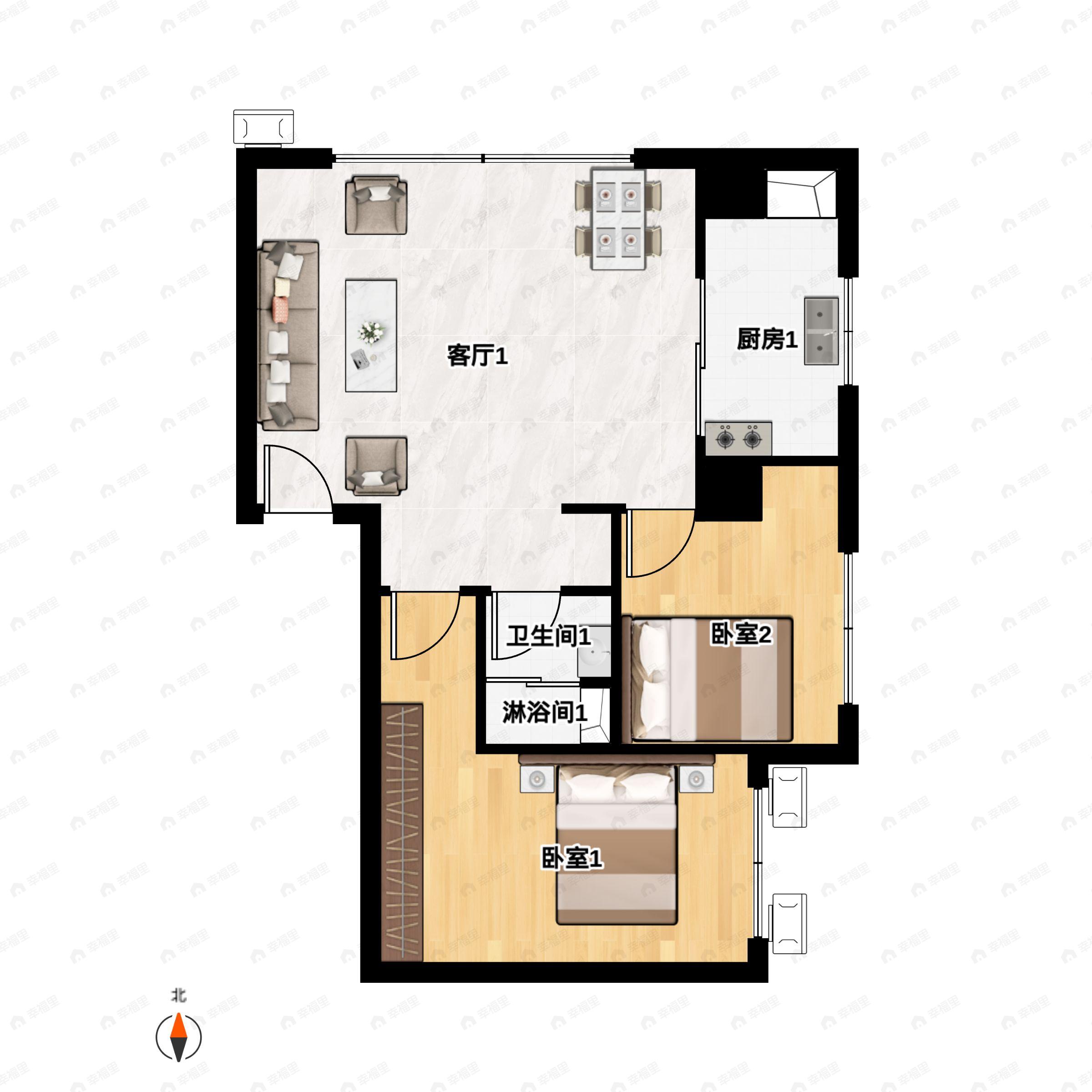 当代宏府MOMΛ2室2厅1卫户型图