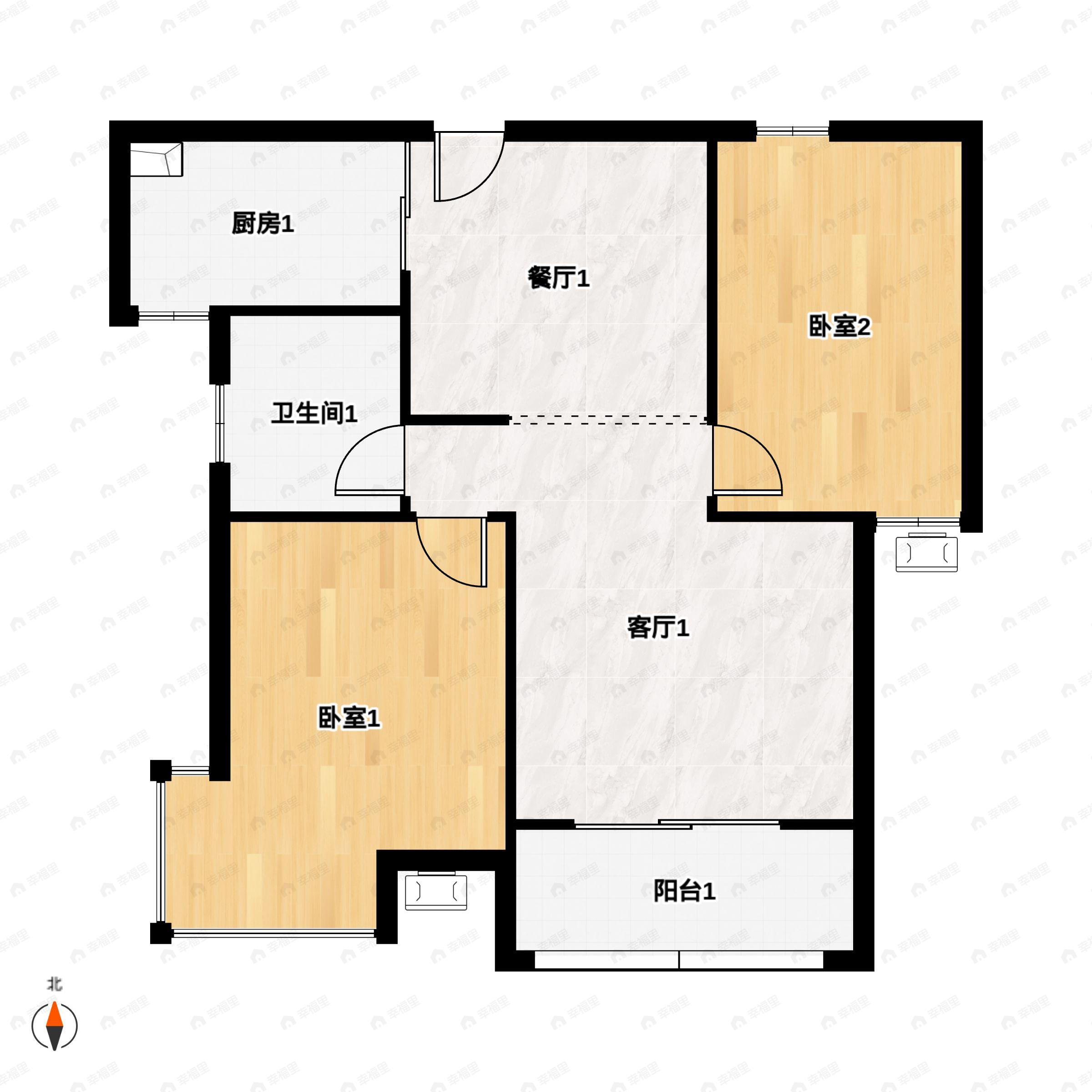 2室2厅1卫建面96平户型图