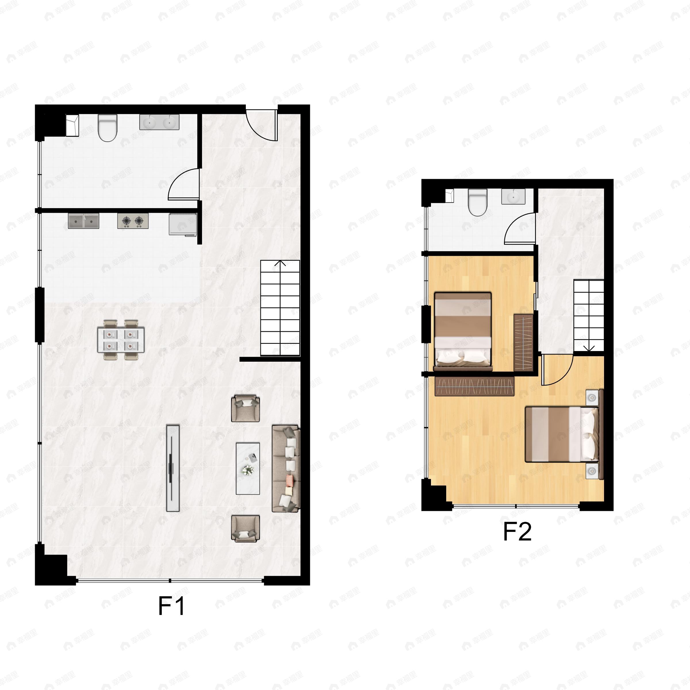 2室2厅2卫建面62平北|西|南|东户型图