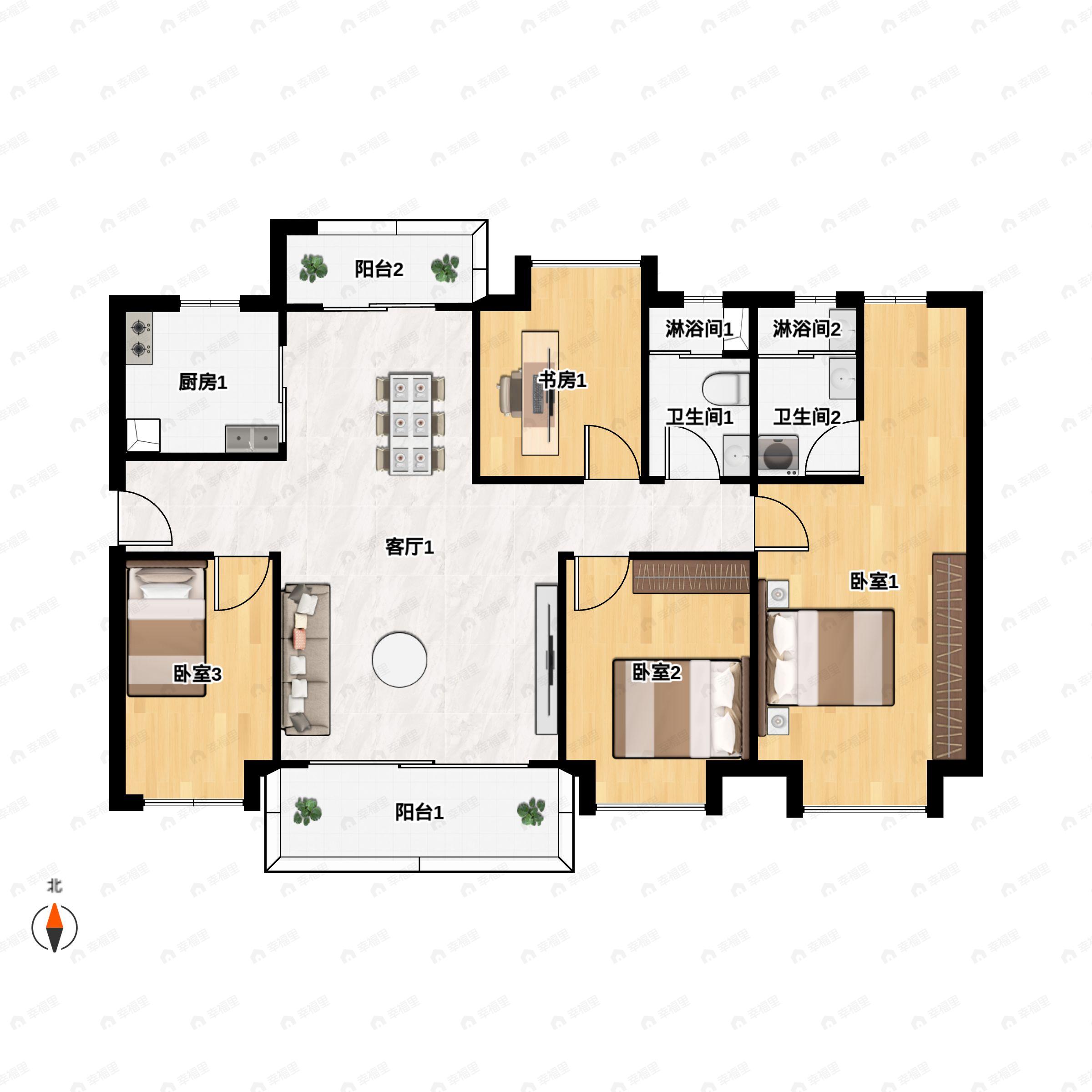 4室2厅2卫建面138平户型图