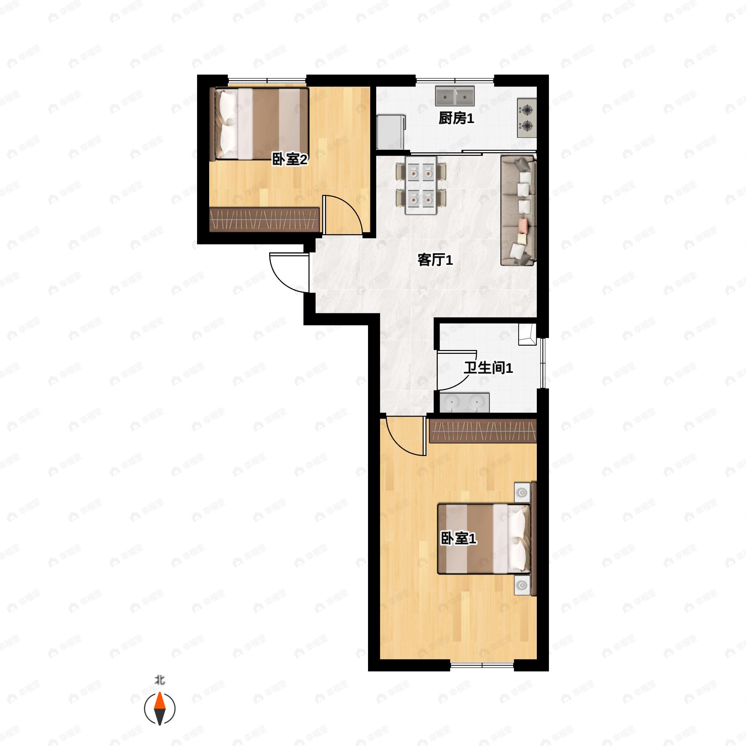 2室1厅1卫建面62平户型图