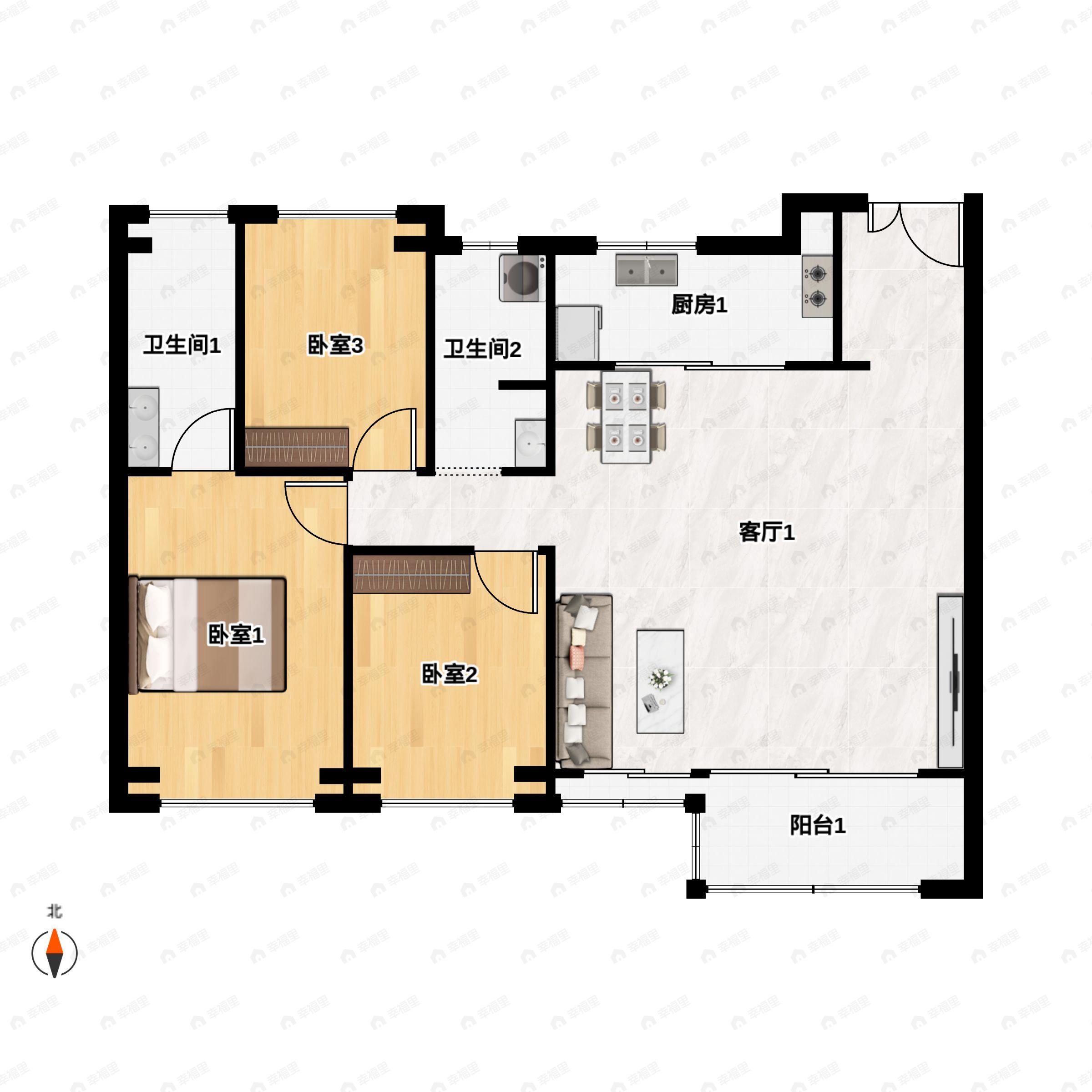 汇元玺3室2厅2卫户型图