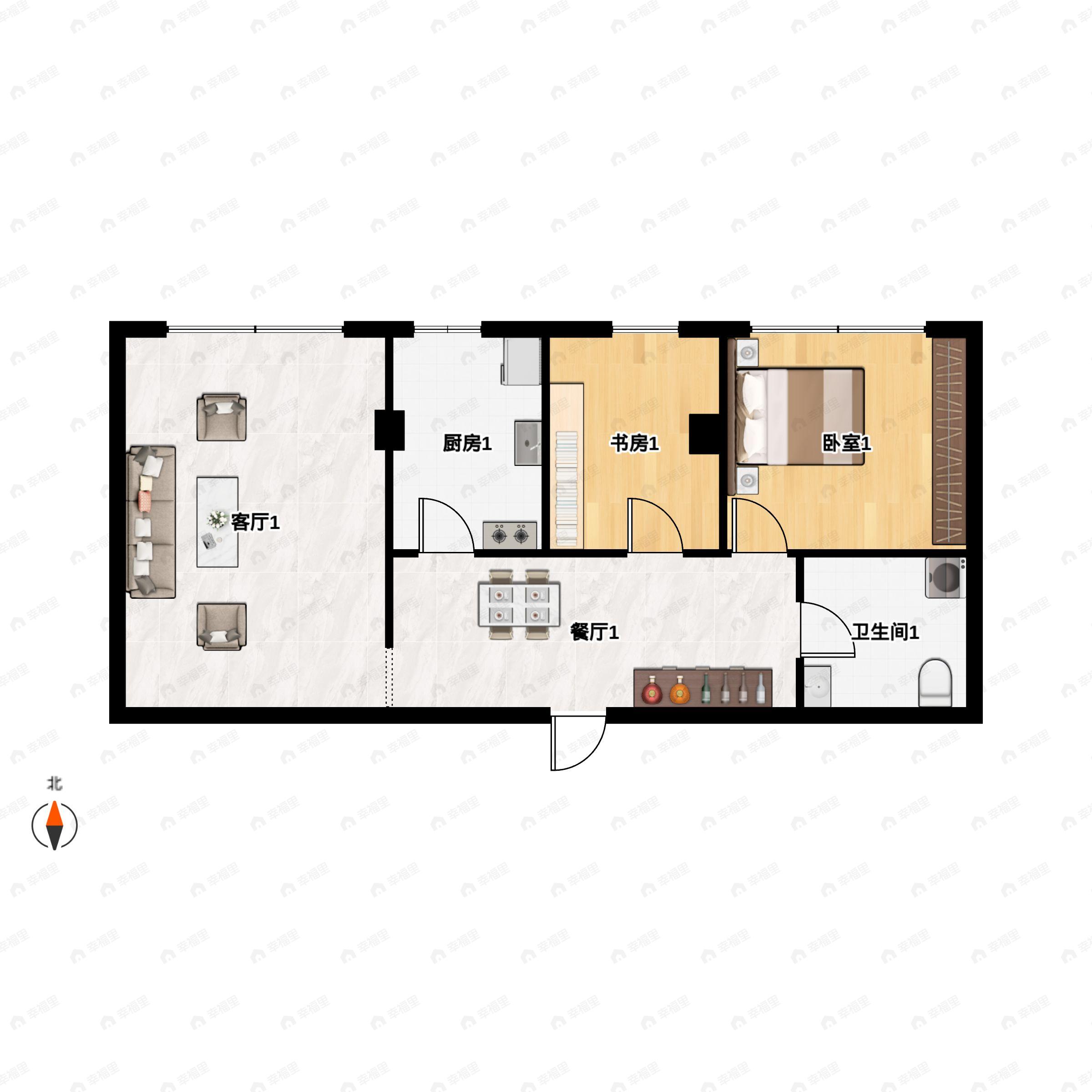 2室2厅1卫建面106平户型图