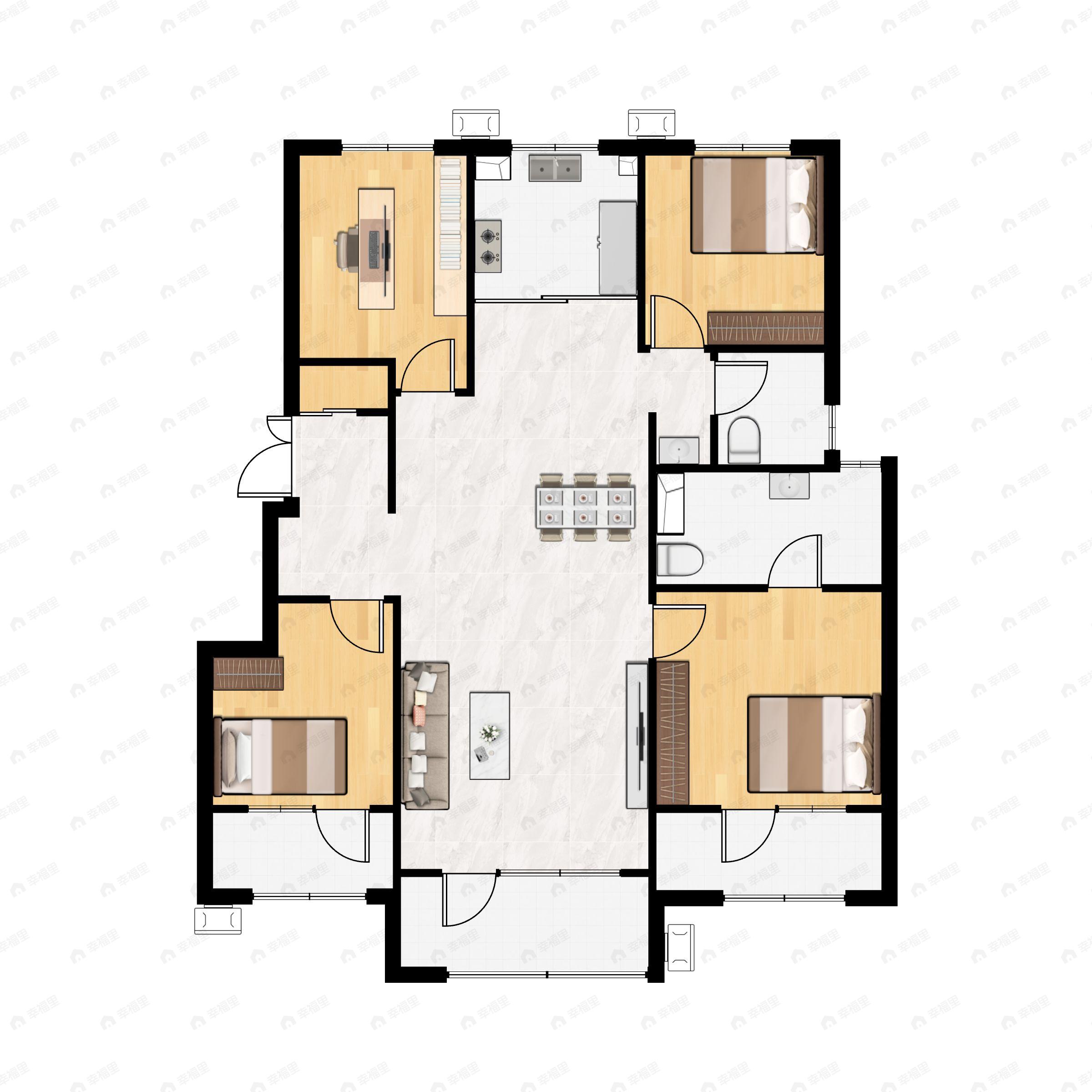 4室2厅2卫建面127平北|南户型图