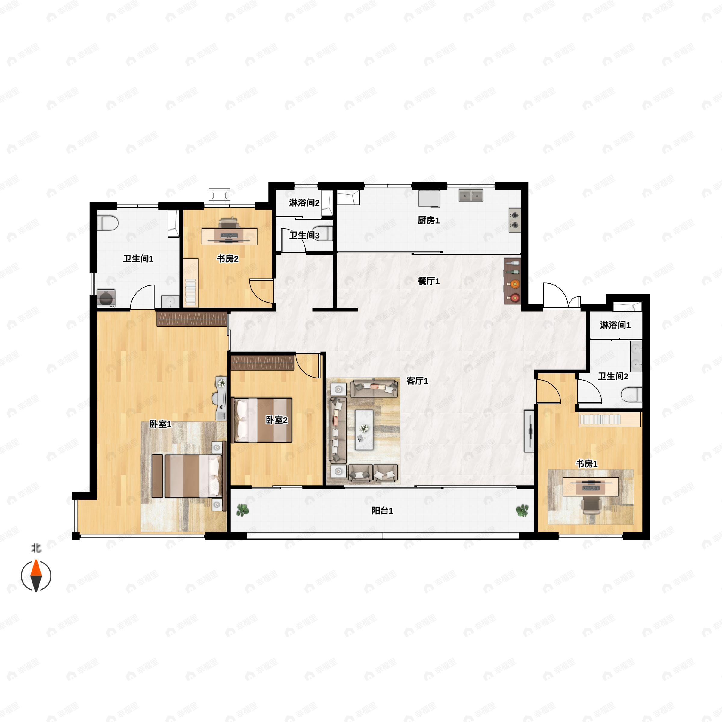 建发观云4室2厅3卫户型图