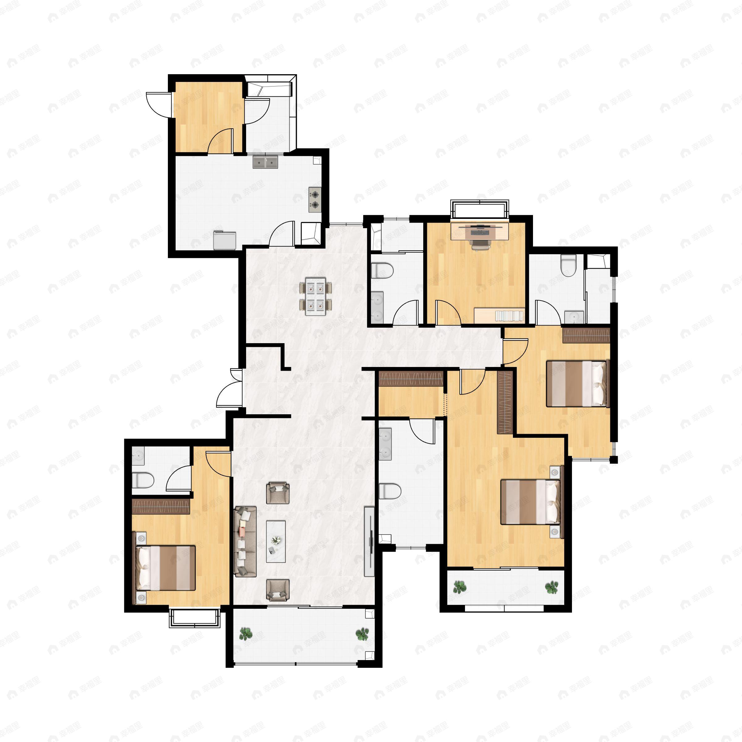 4室2厅4卫建面208平北|南户型图