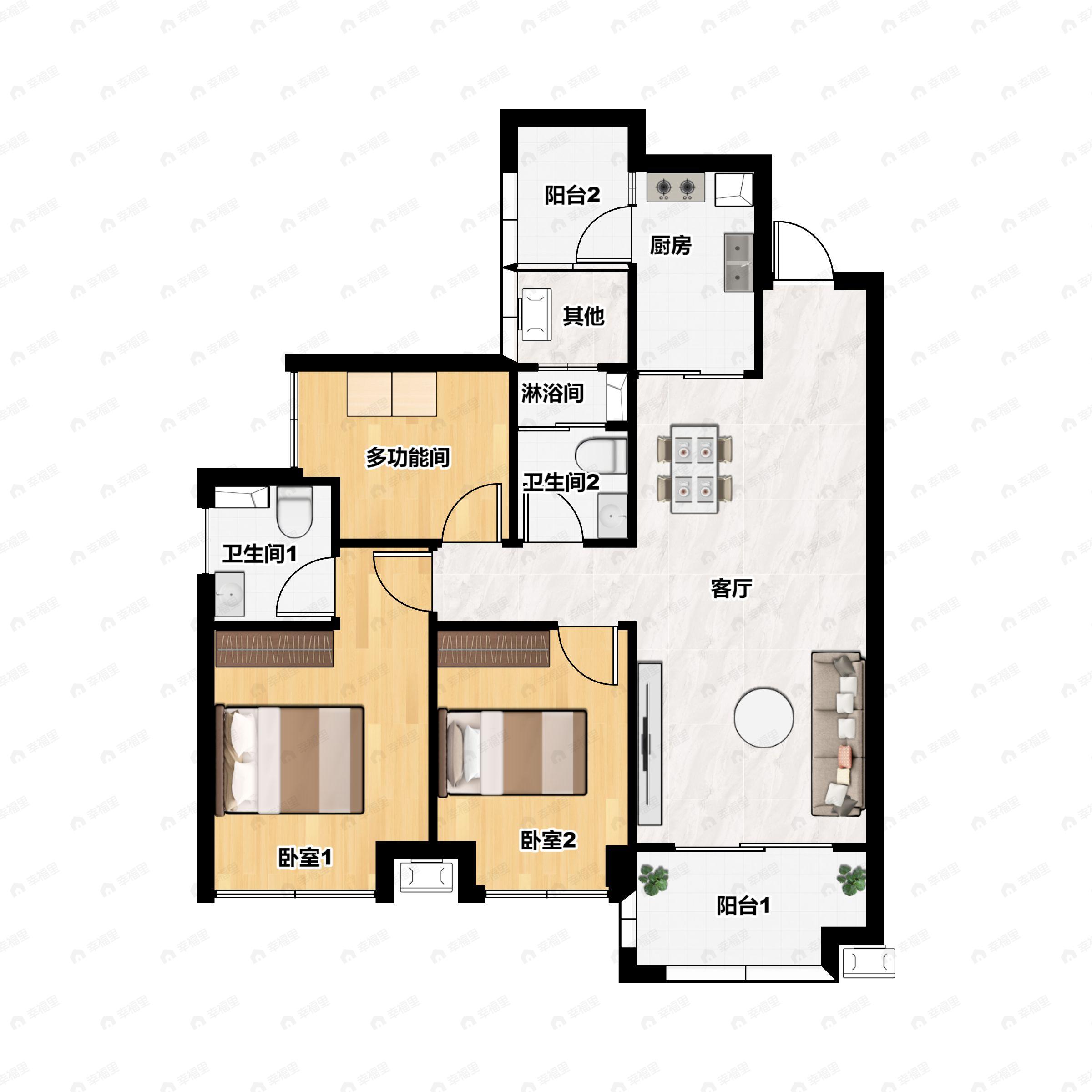 中瑞天悦天玺3室2厅2卫户型图