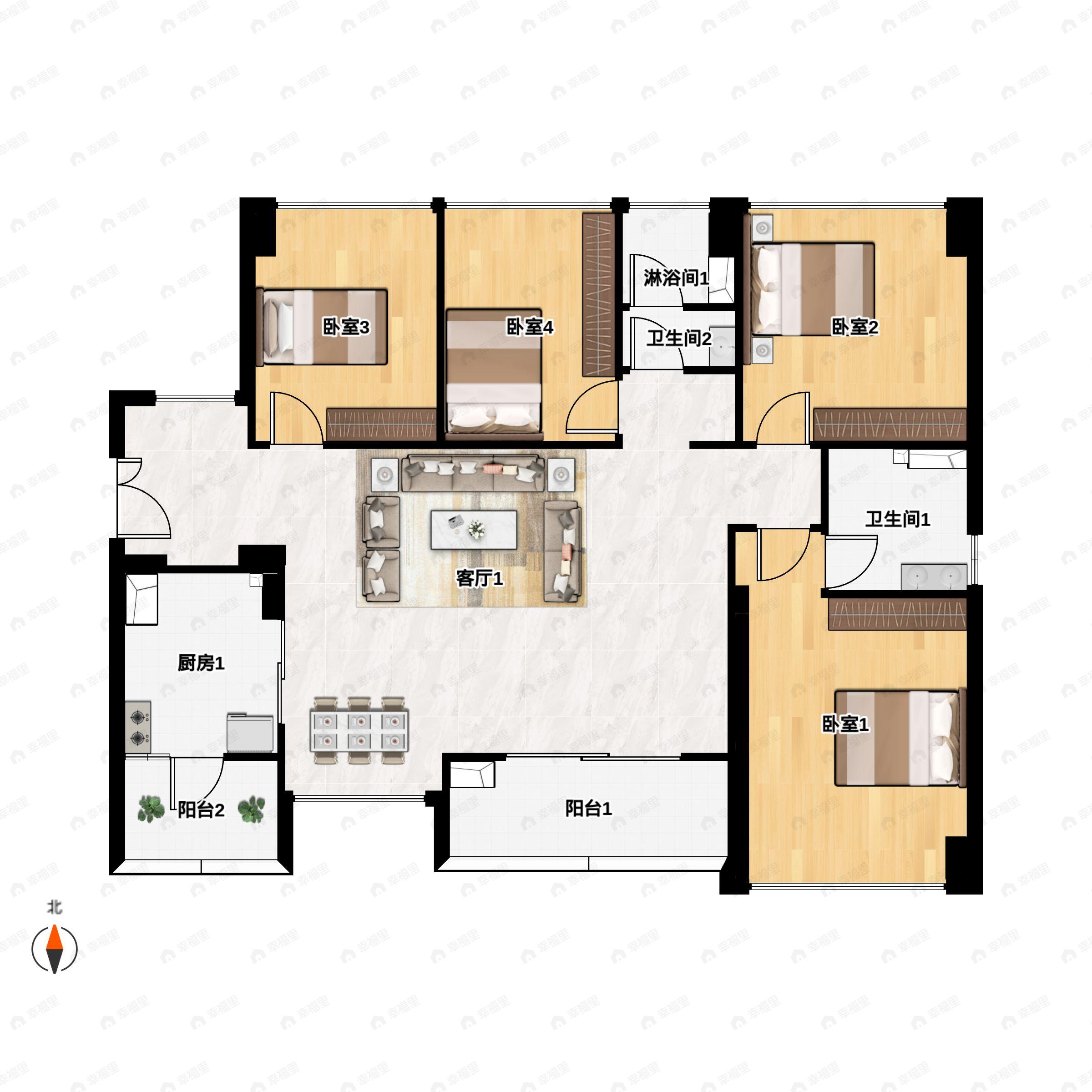 4室2厅2卫建面118平户型图