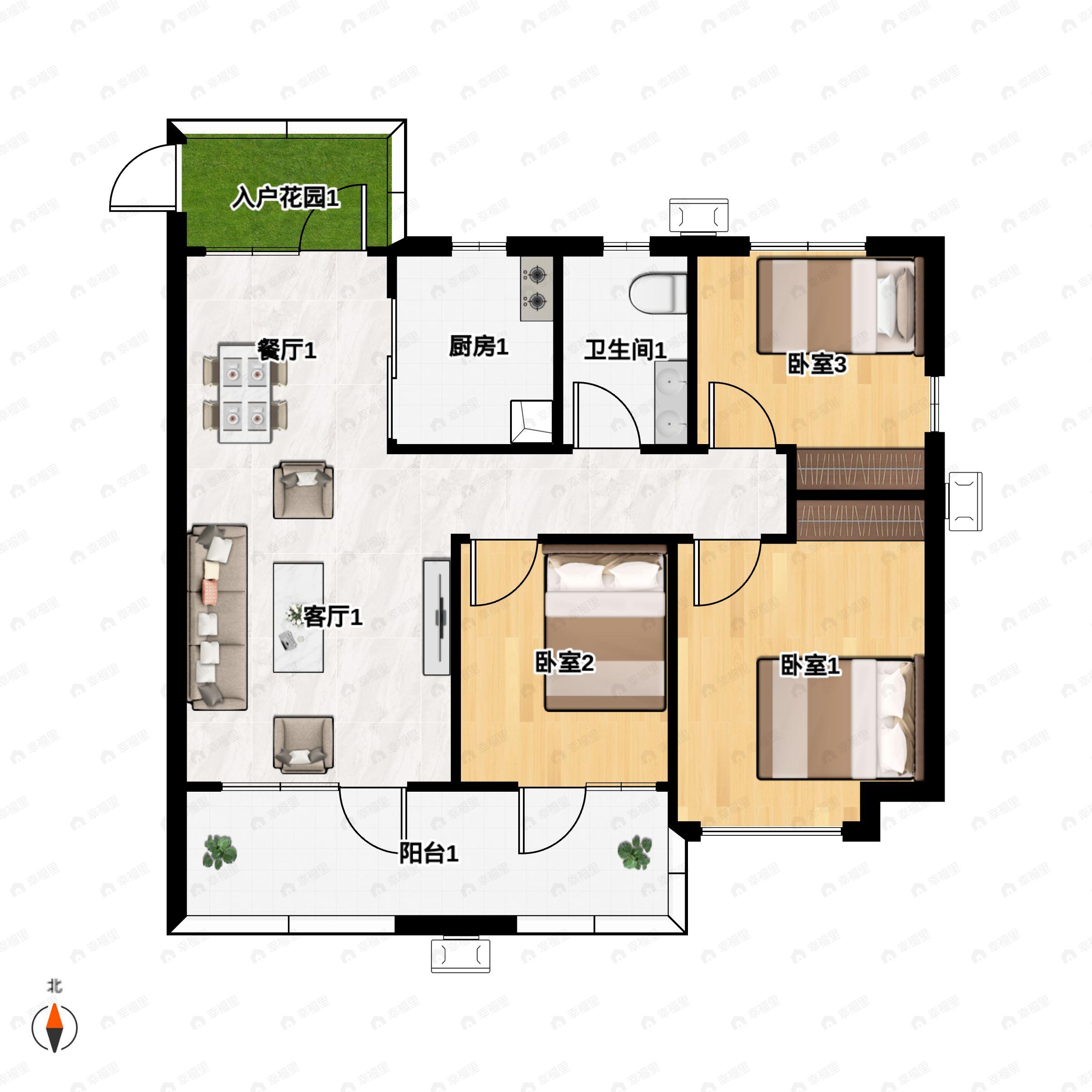 3室2厅1卫建面95平户型图