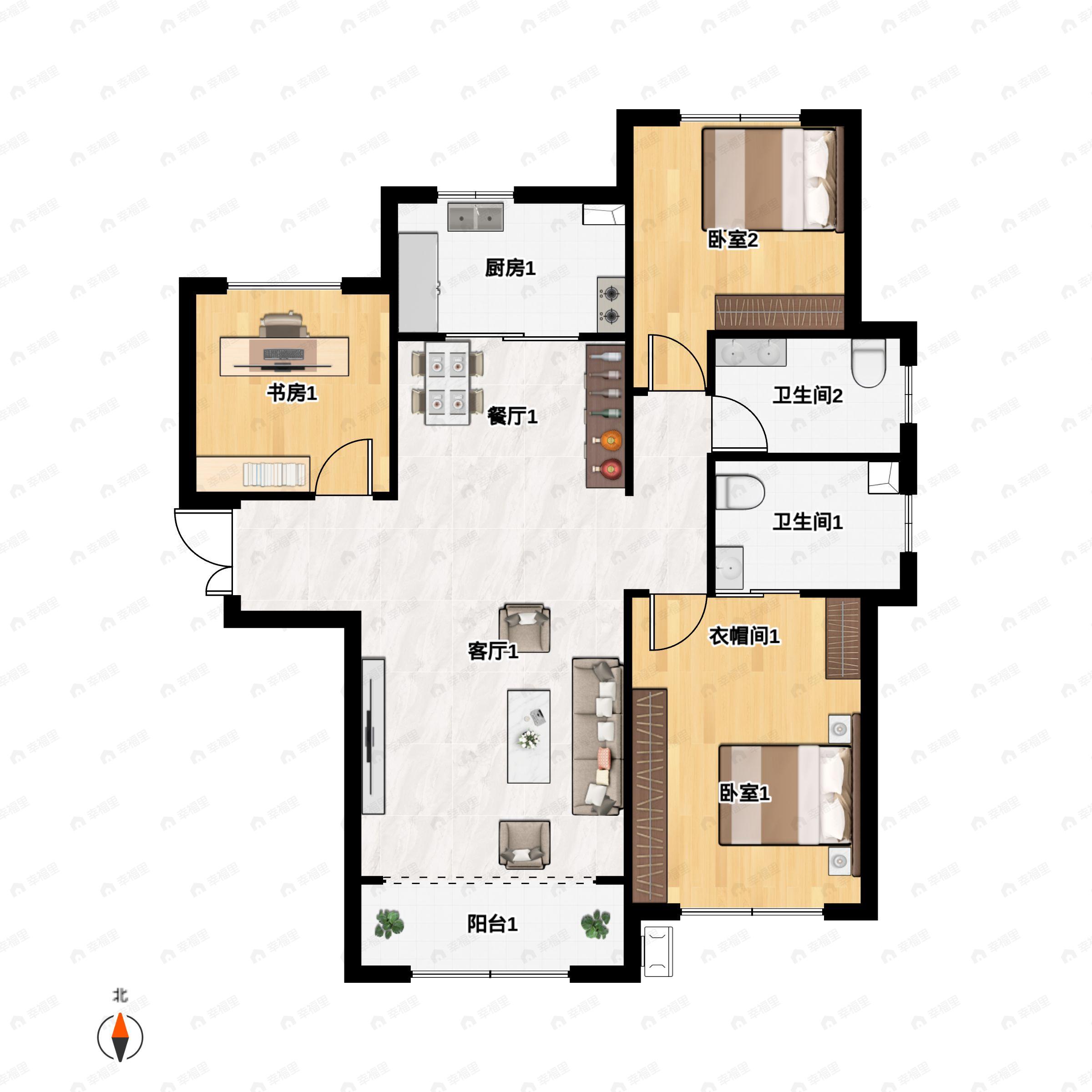 3室2厅2卫建面131平户型图