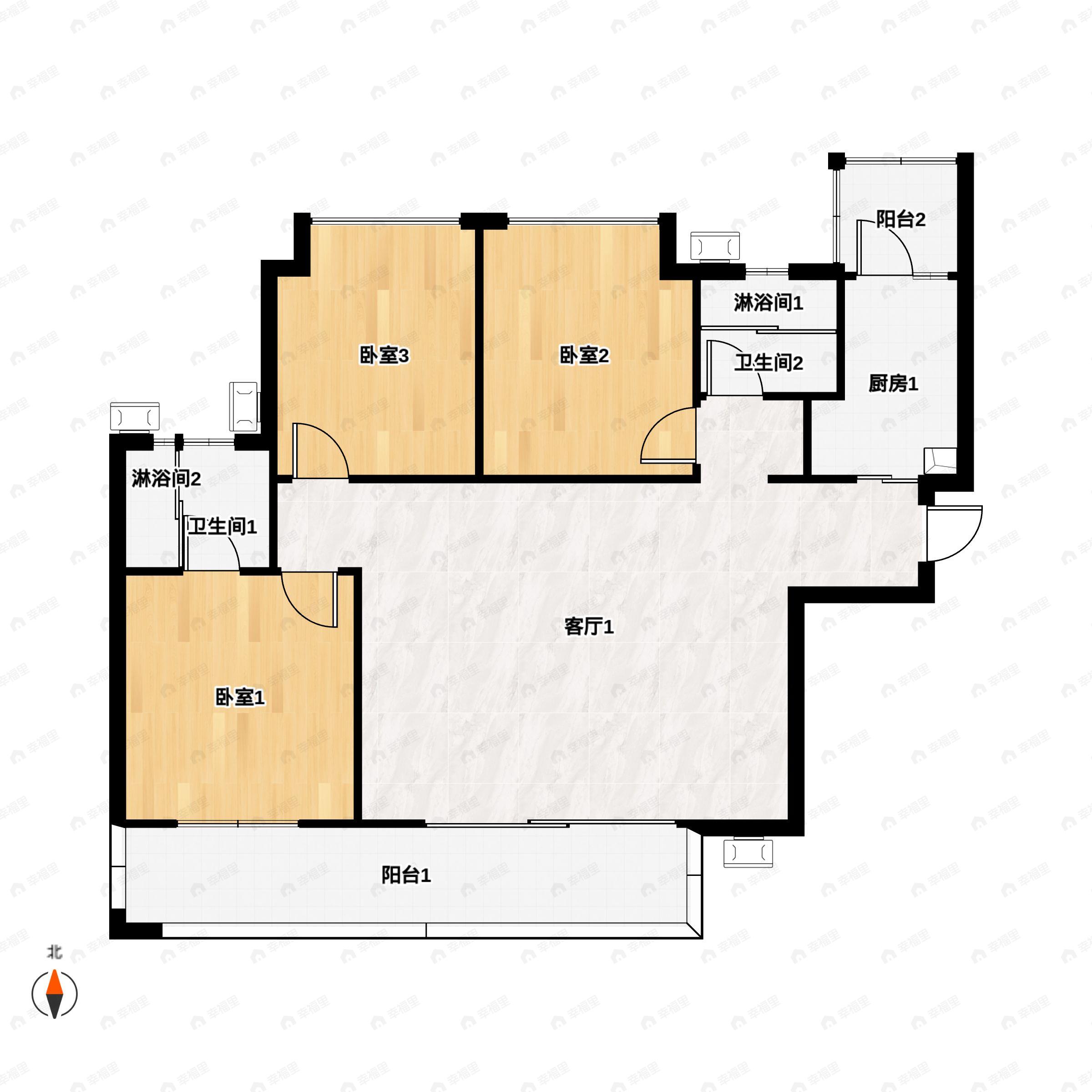 3室2厅2卫建面115平户型图