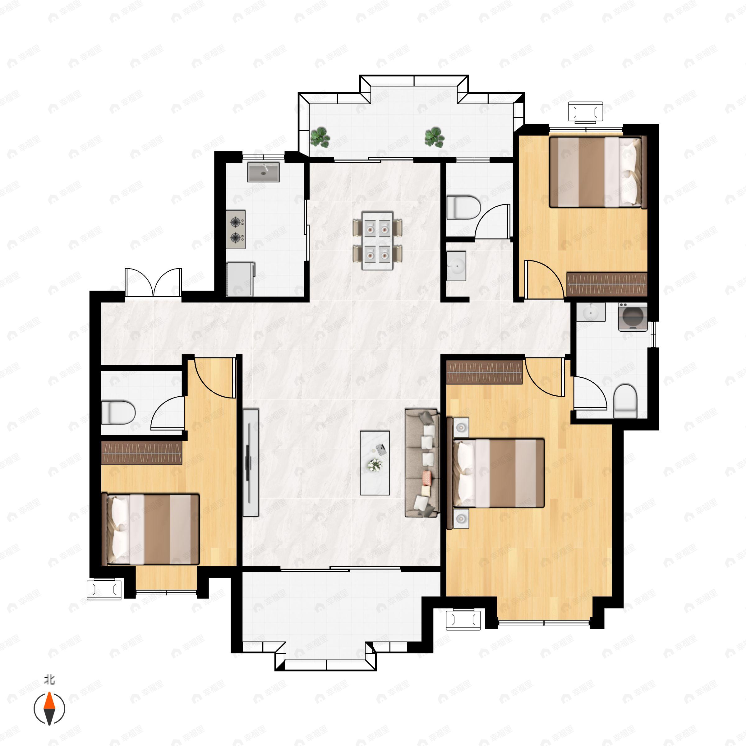 3室2厅3卫建面162平户型图