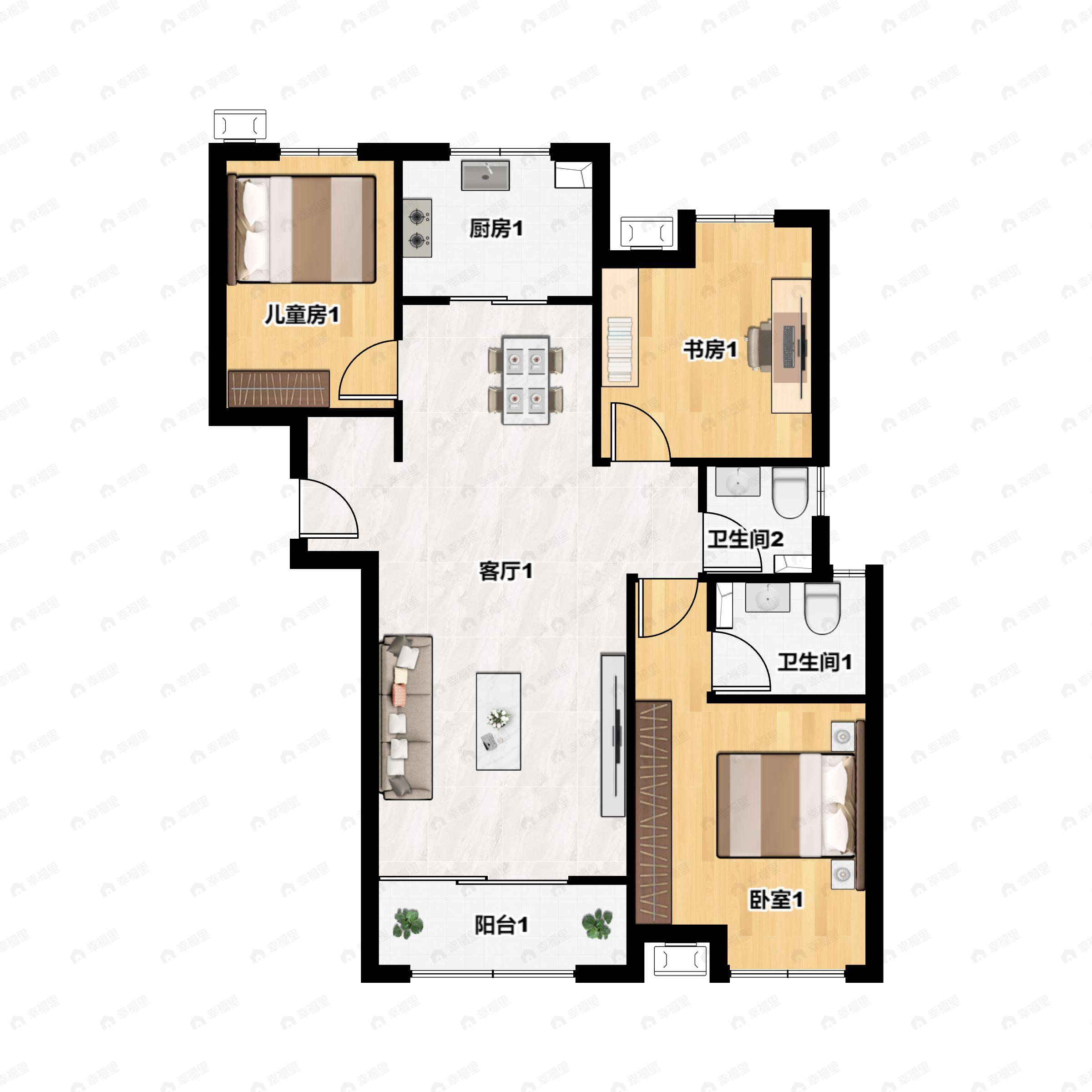 3室2厅2卫建面115平北|南户型图