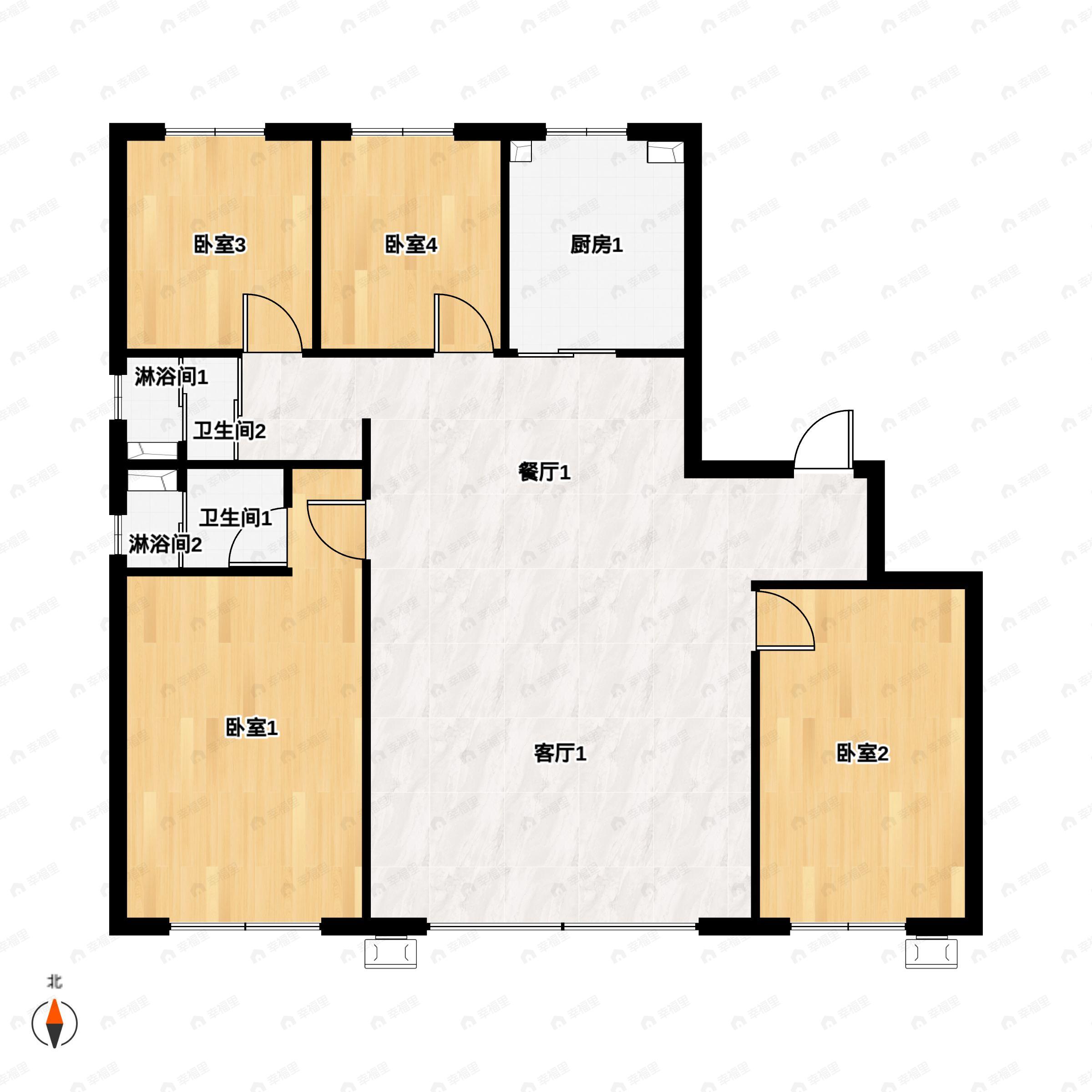 4室2厅2卫建面152平户型图