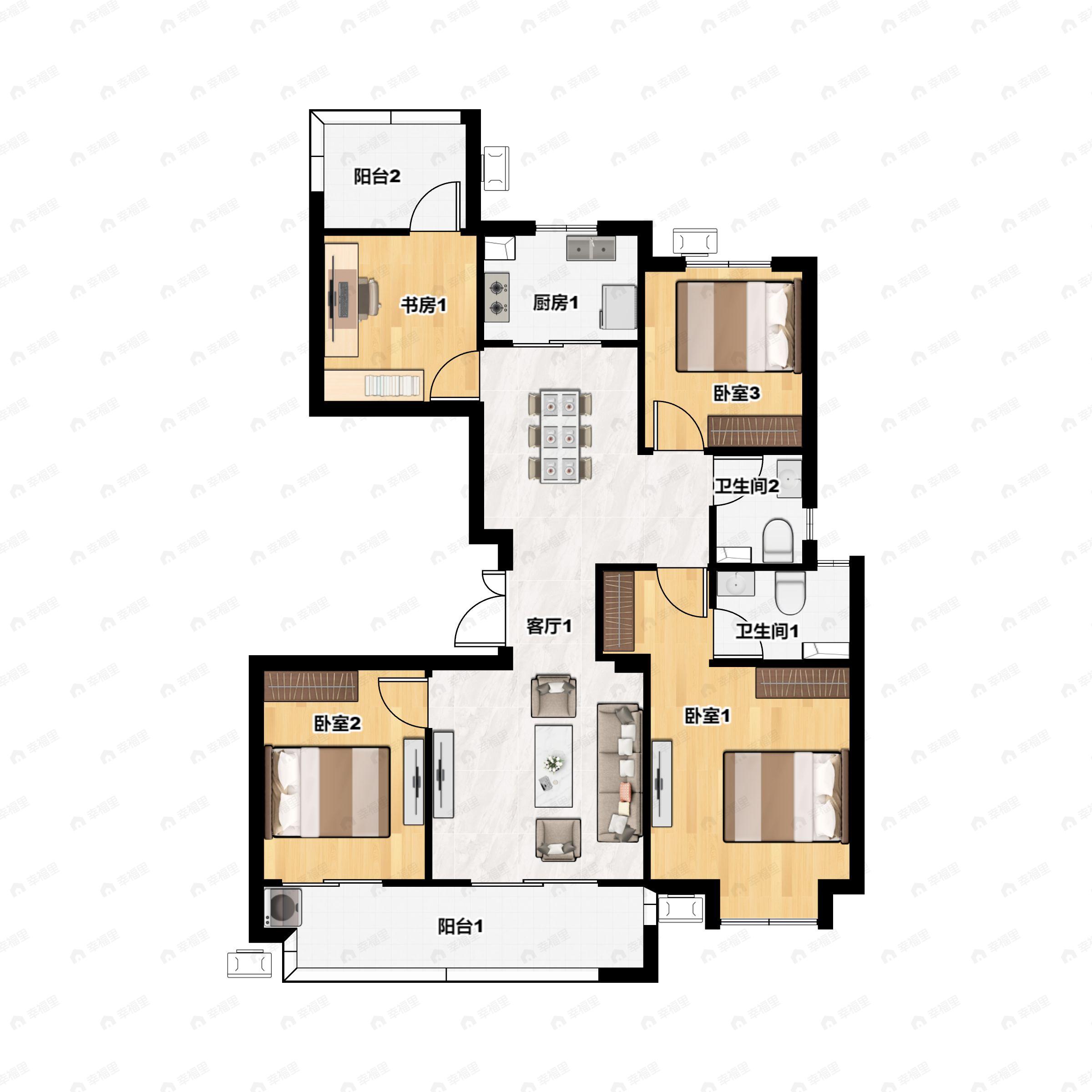 4室2厅2卫建面137平北|南户型图