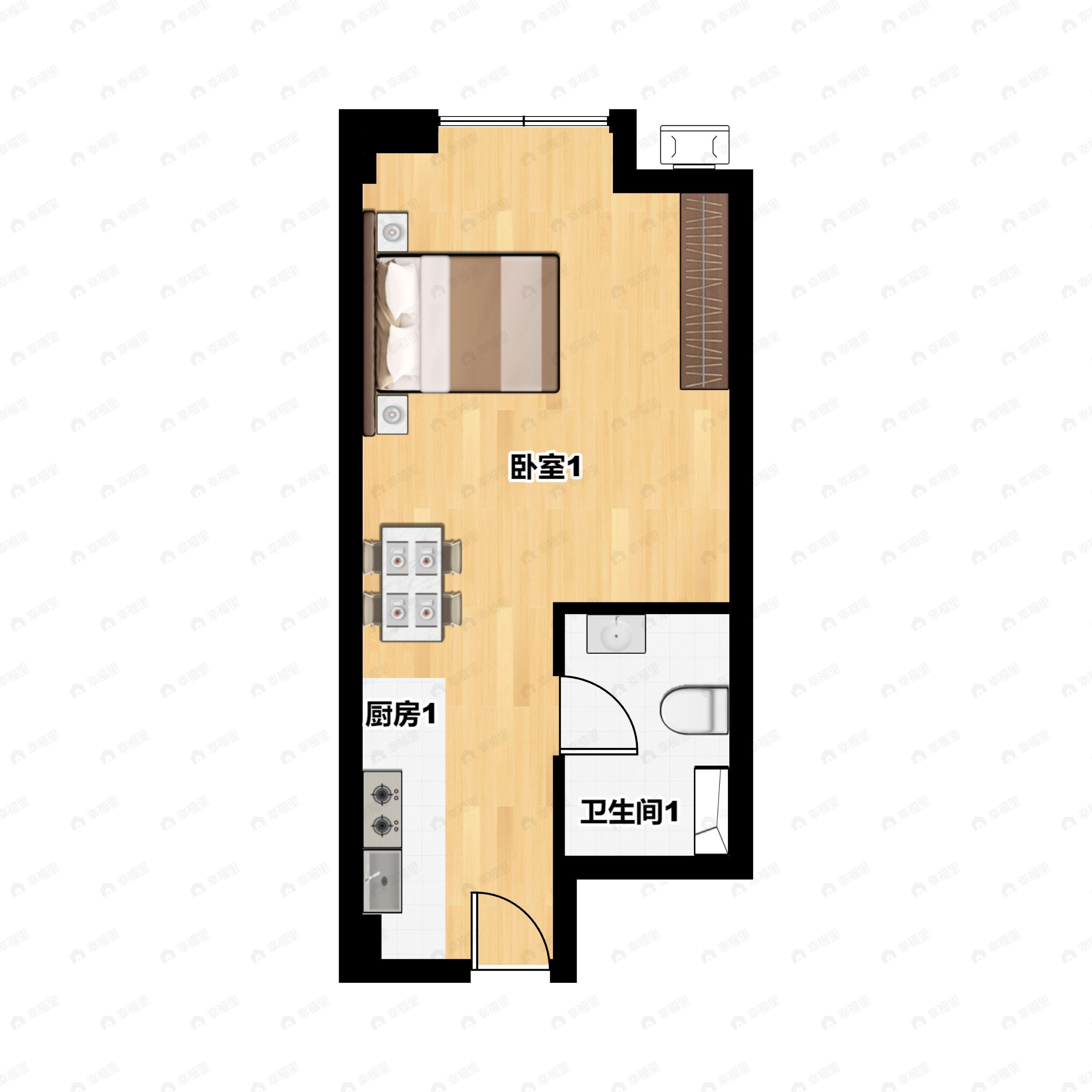 1室1厅1卫建面32m²北户型图