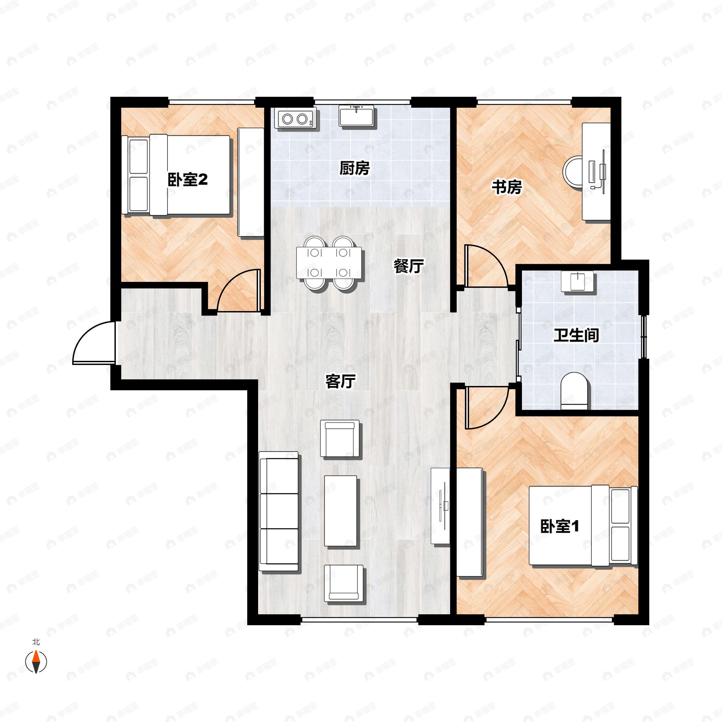 3室2厅1卫建面112平户型图