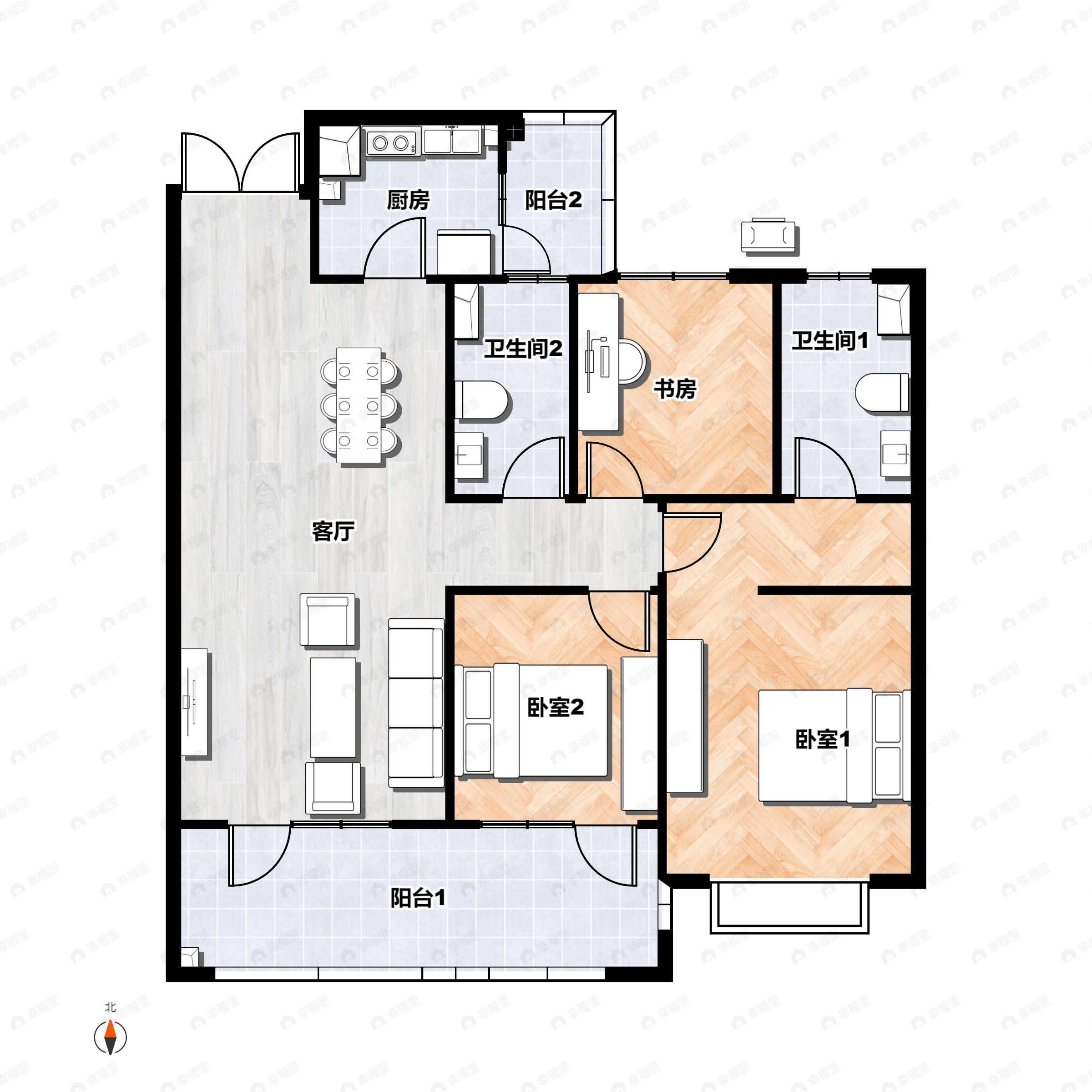3室2厅2卫建面120平户型图