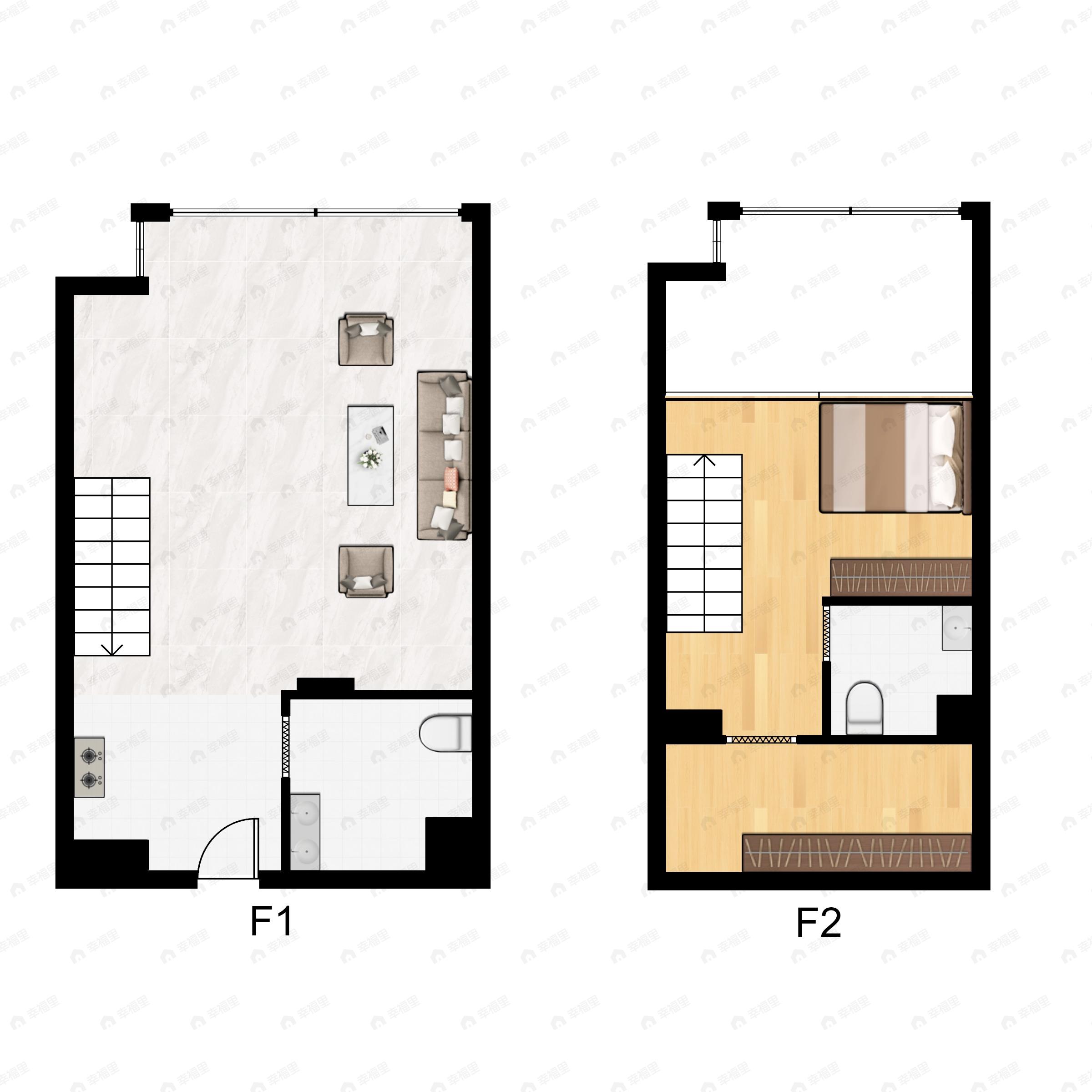 1室1厅2卫建面49m²北户型图