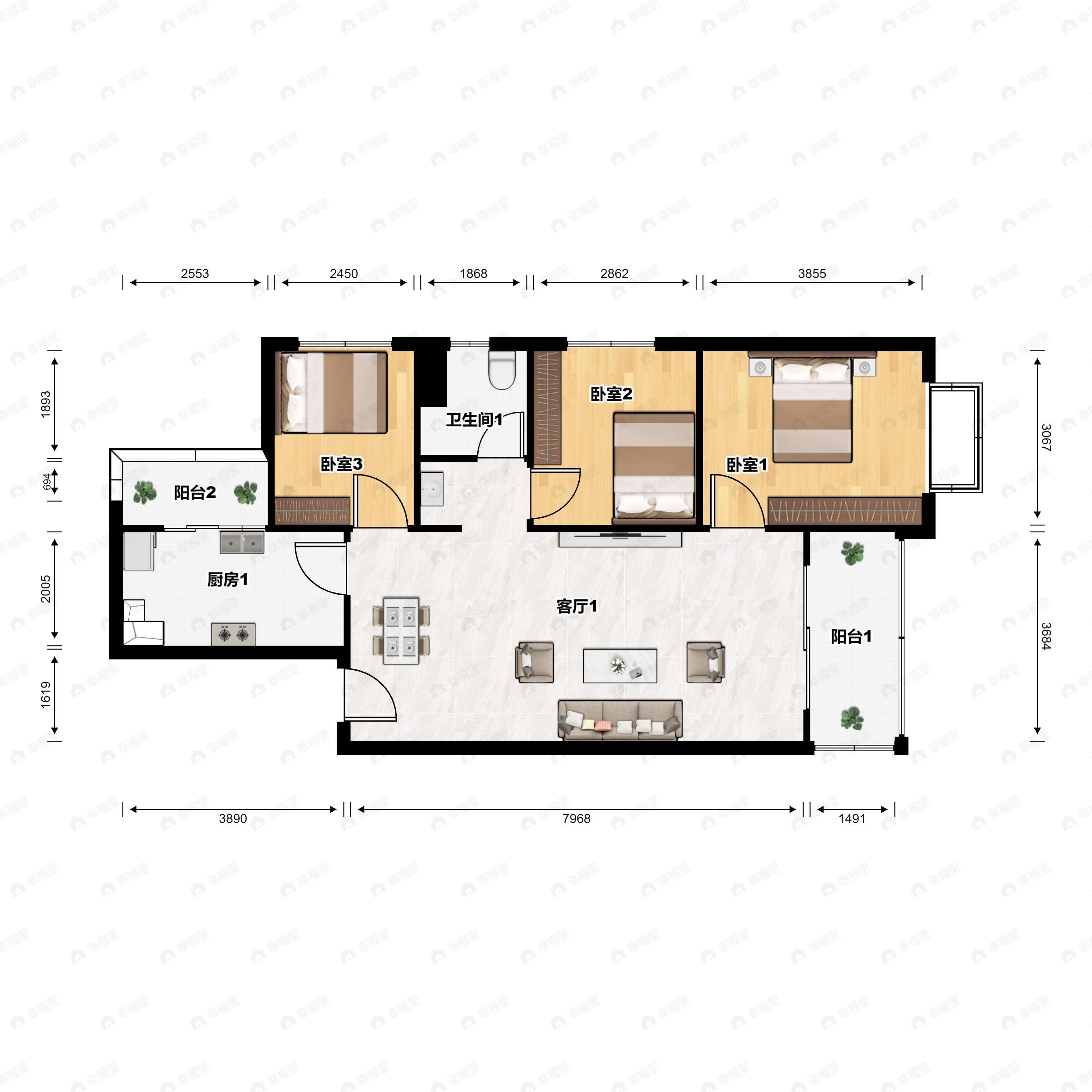 俊发龙泉俊园3室2厅1卫户型图