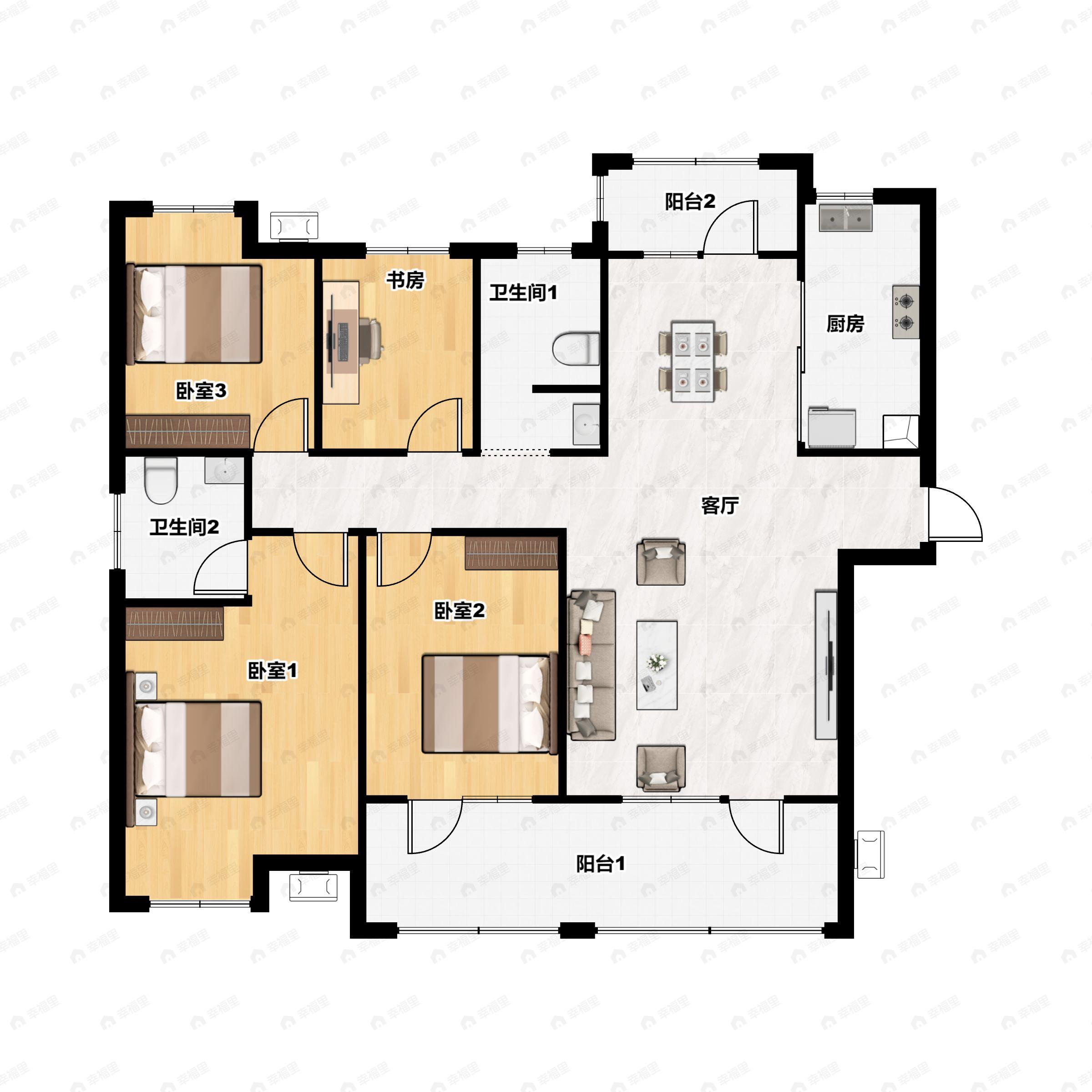 4室2厅2卫建面138平户型图