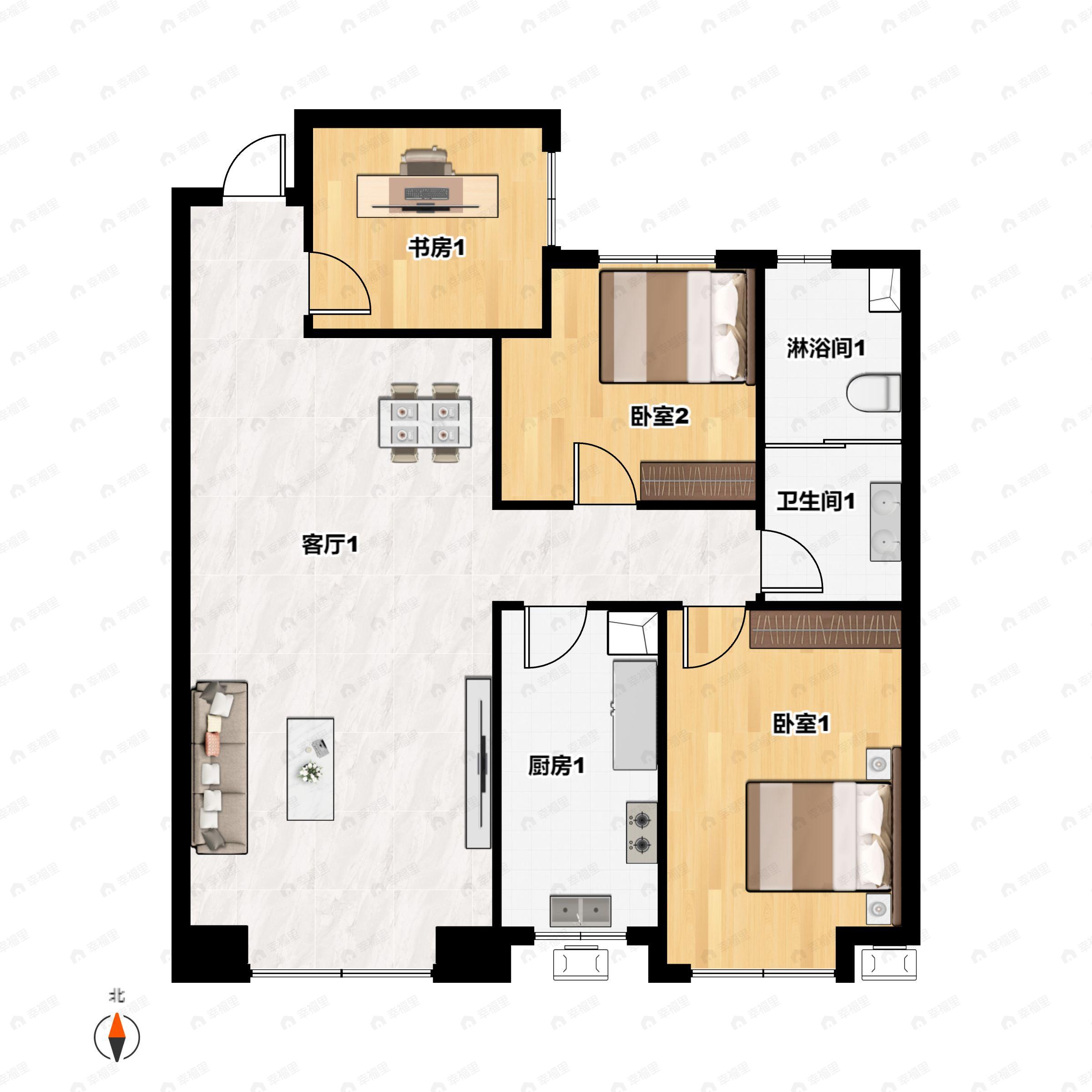 华联都市澜庭3室2厅1卫户型图