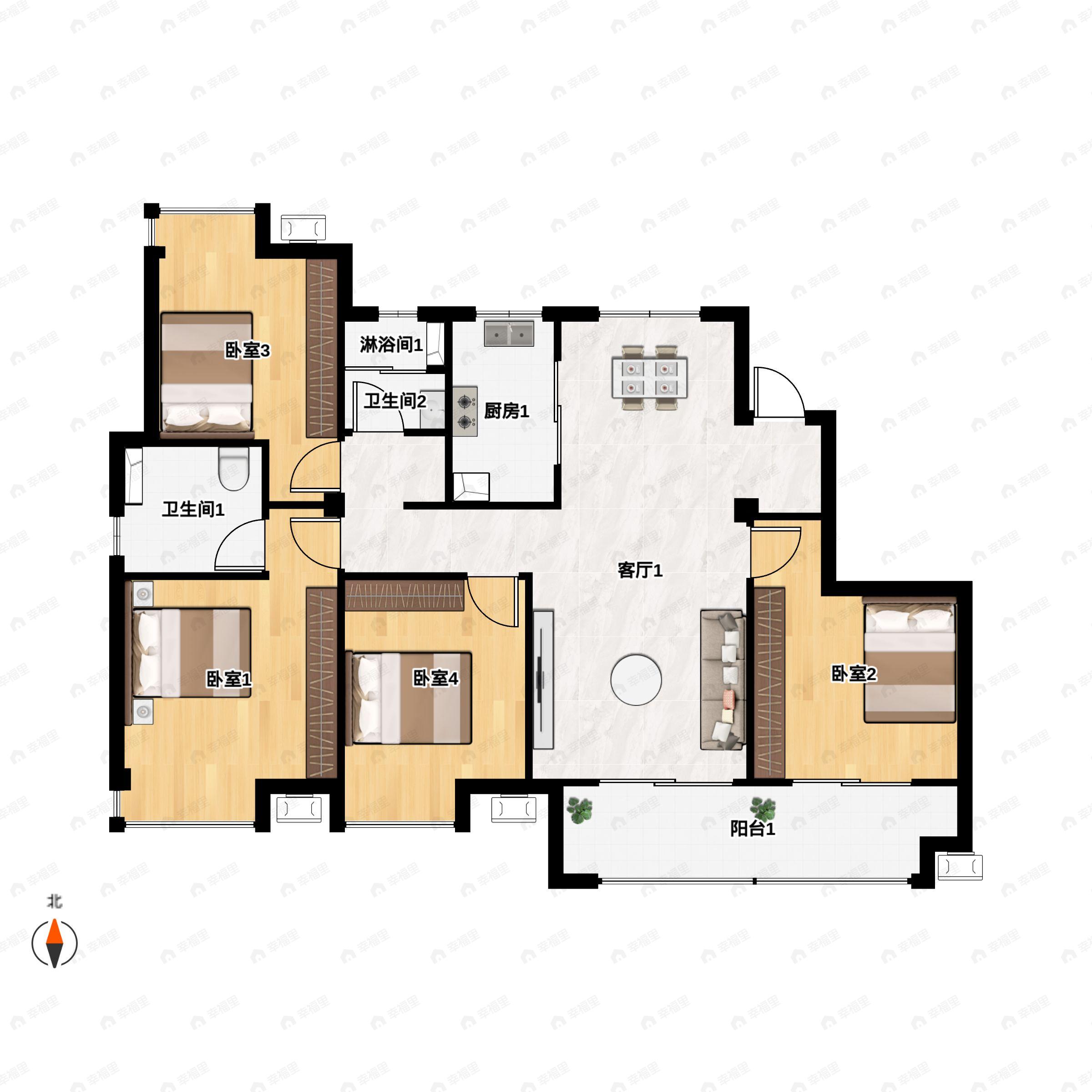 4室2厅2卫建面152平南户型图