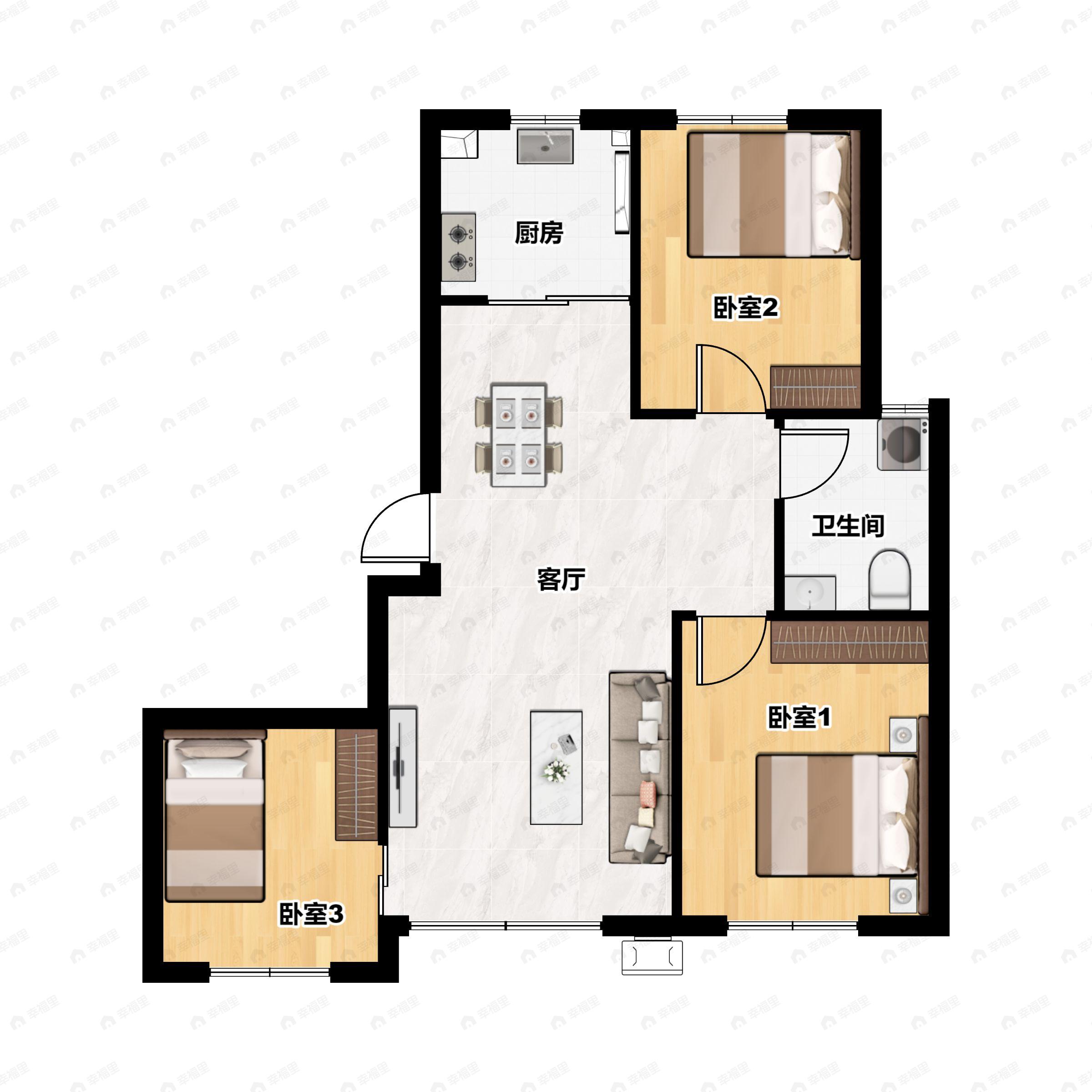 3室2厅1卫建面92平户型图