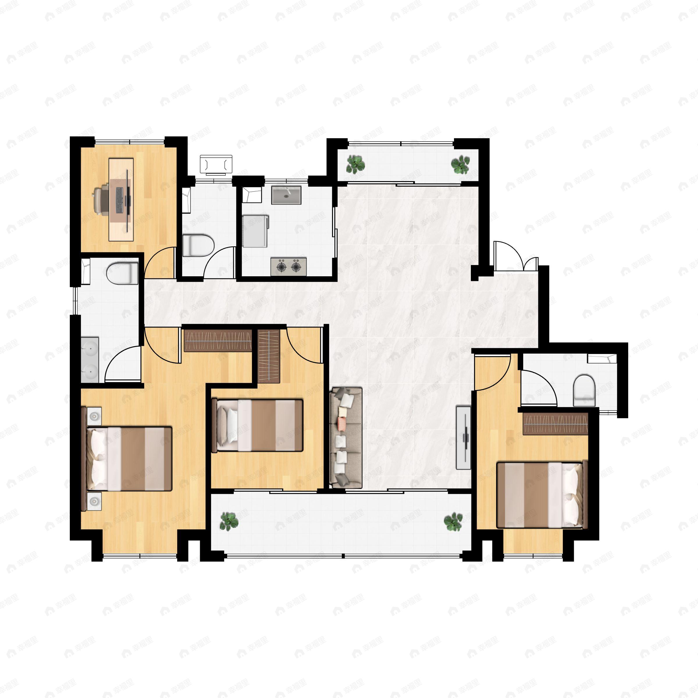 4室2厅3卫建面179m²南户型图