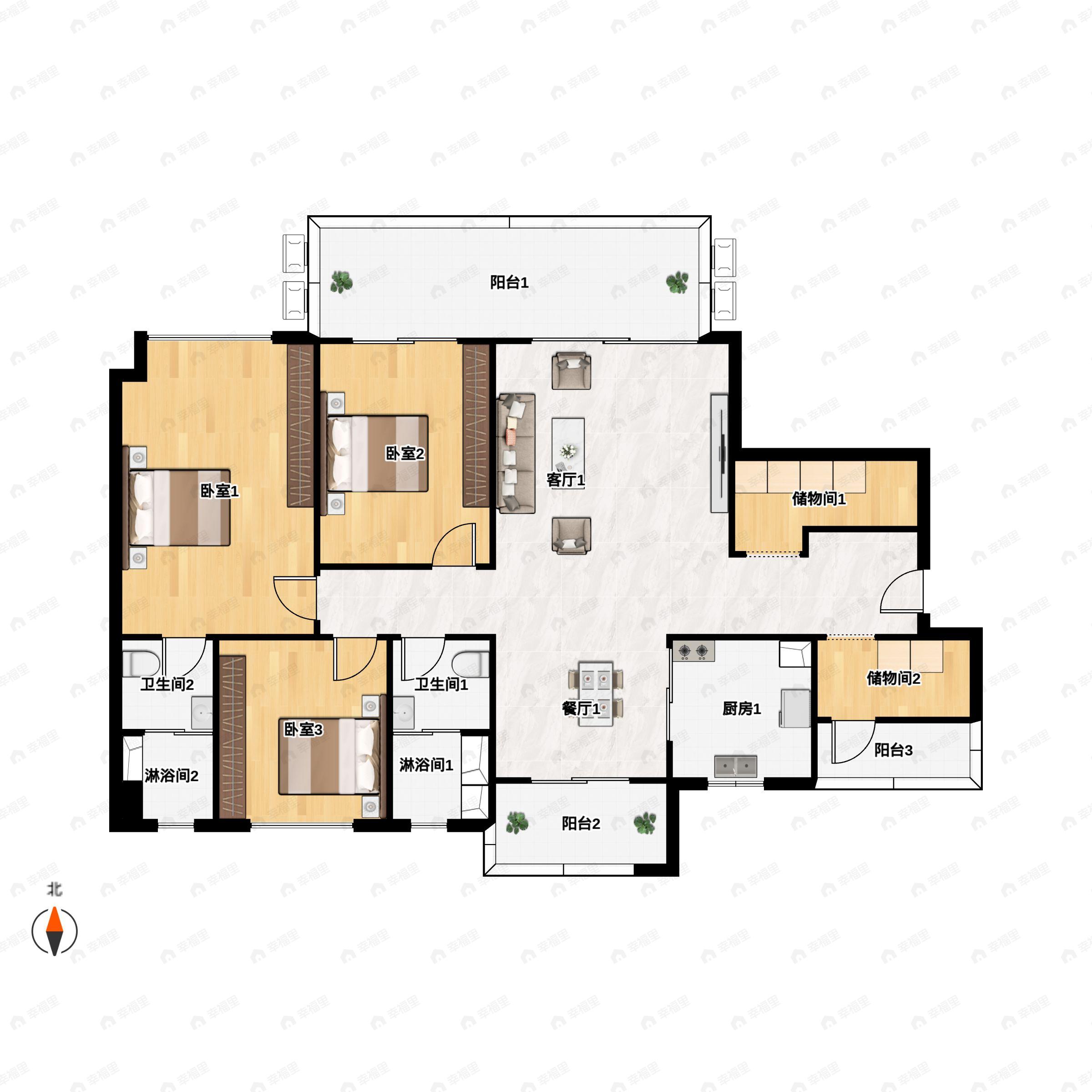 3室2厅2卫建面134平户型图