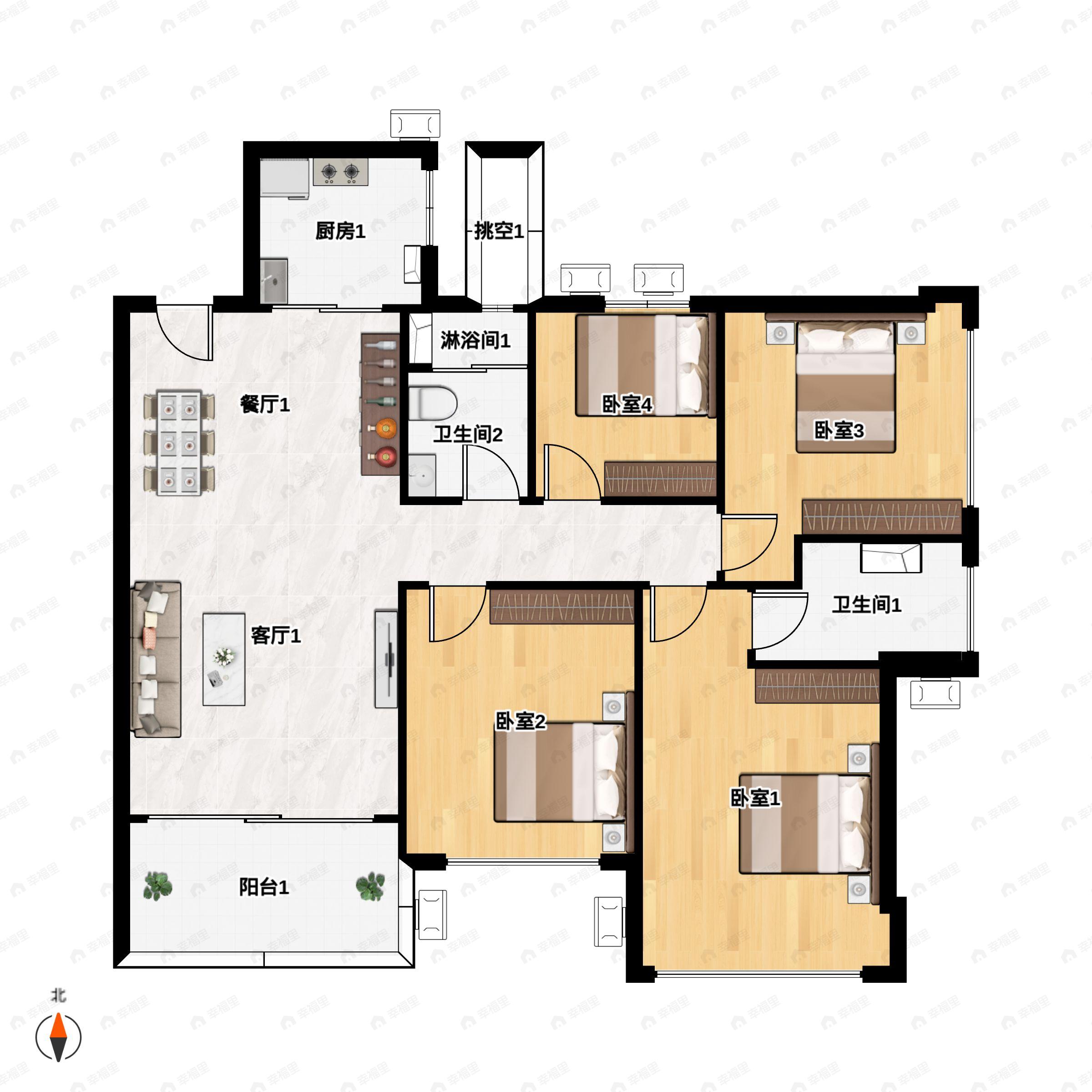 4室2厅2卫建面111平南户型图