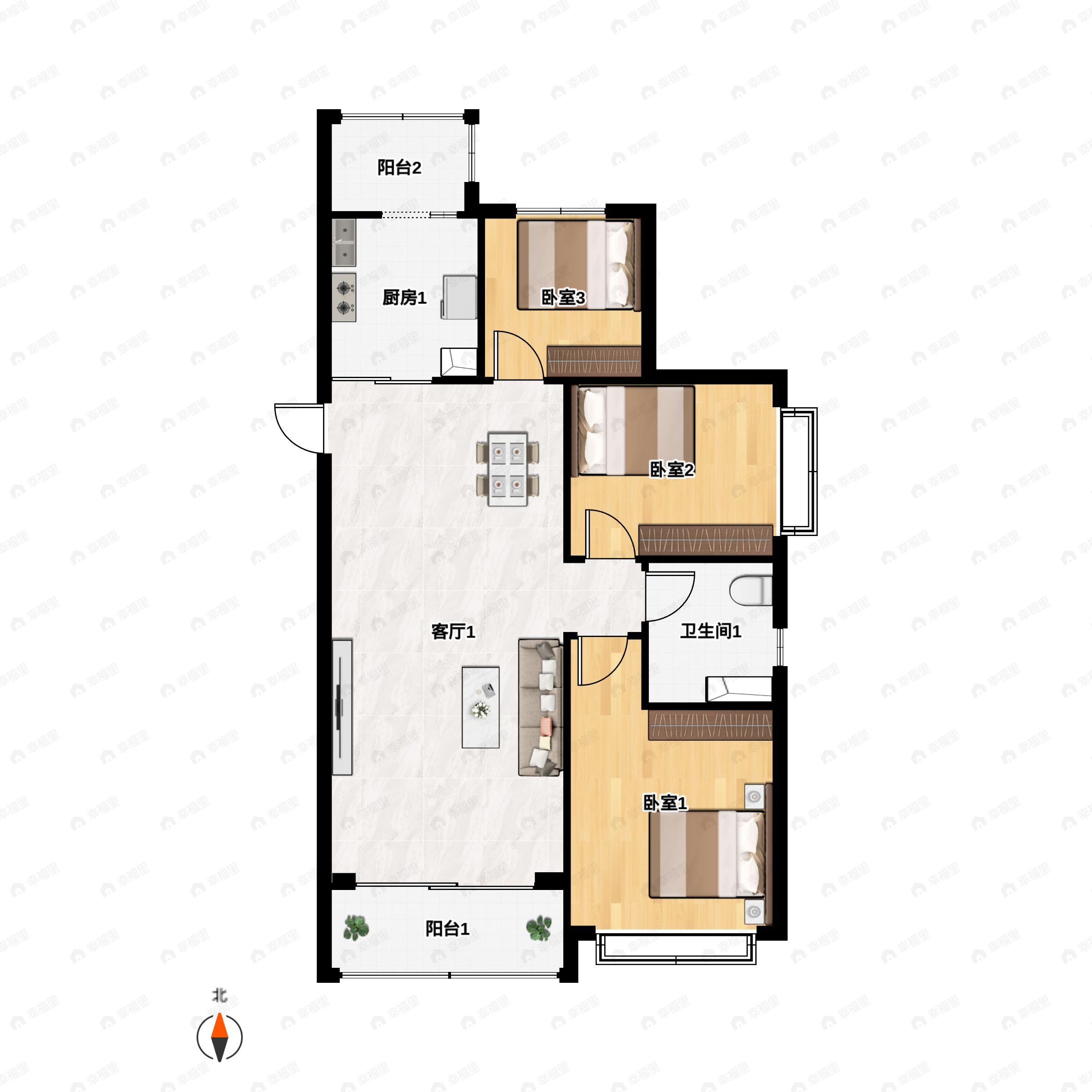 3室2厅1卫建面111平南|北户型图