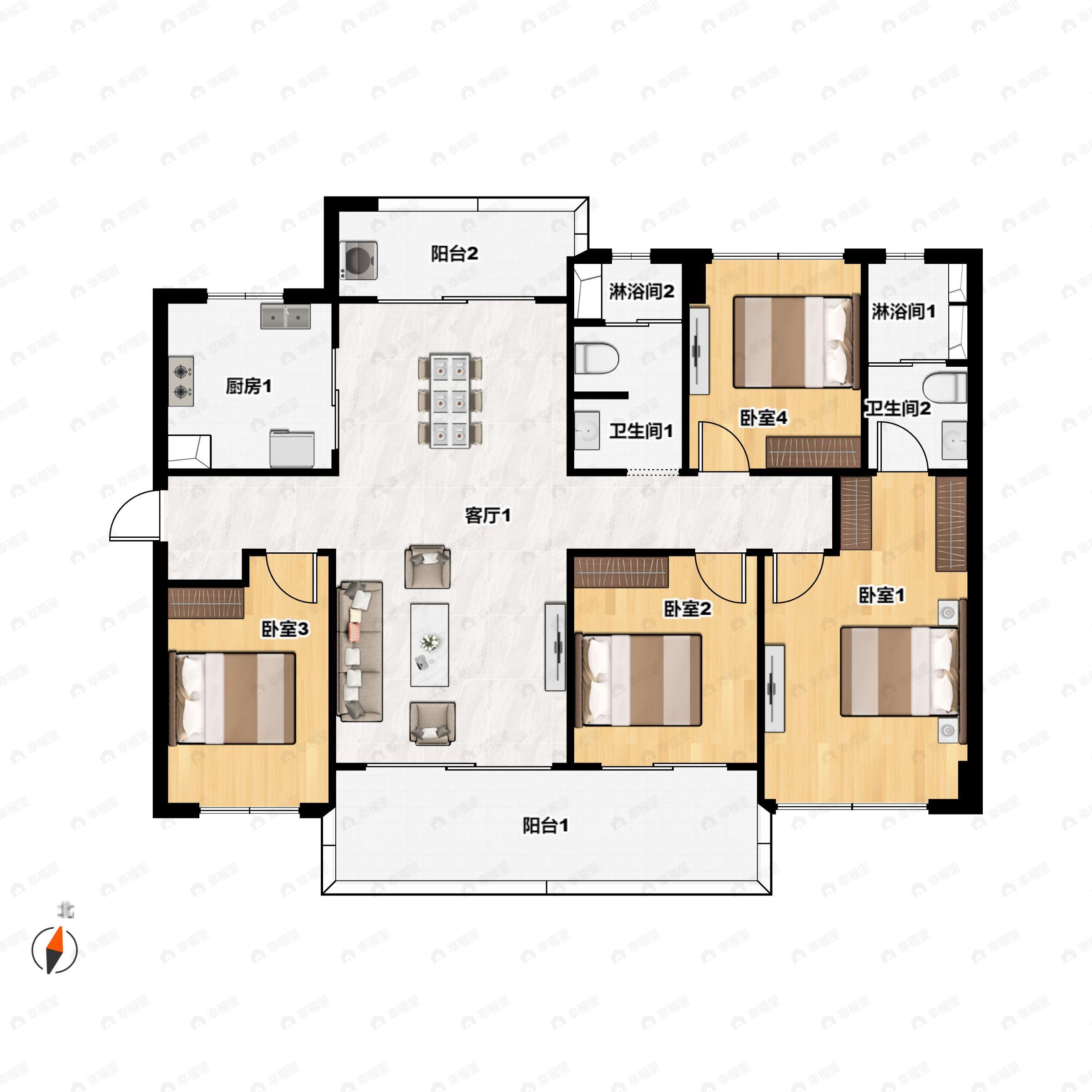 美的海棠公馆4室2厅2卫户型图