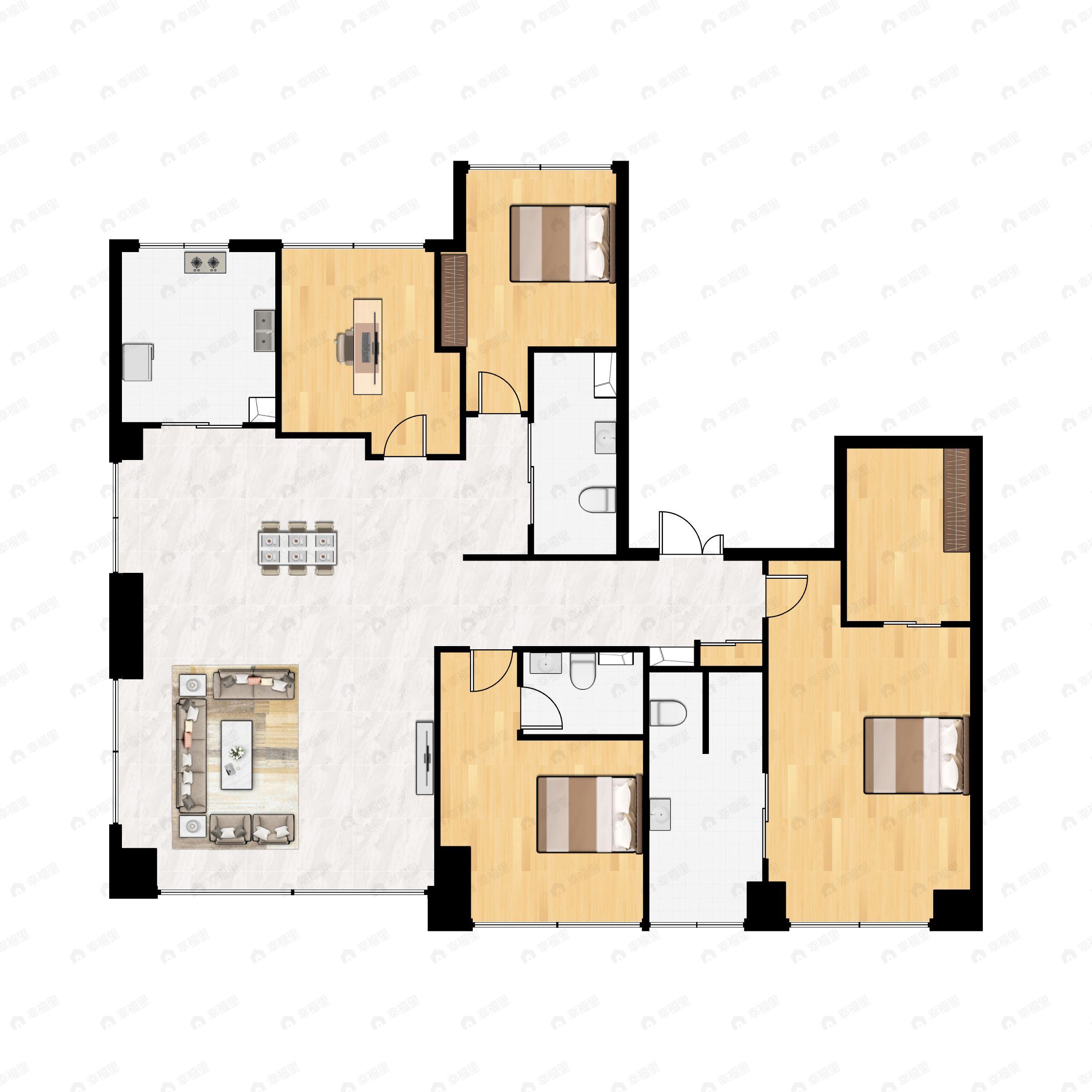 4室2厅3卫建面222平西南户型图