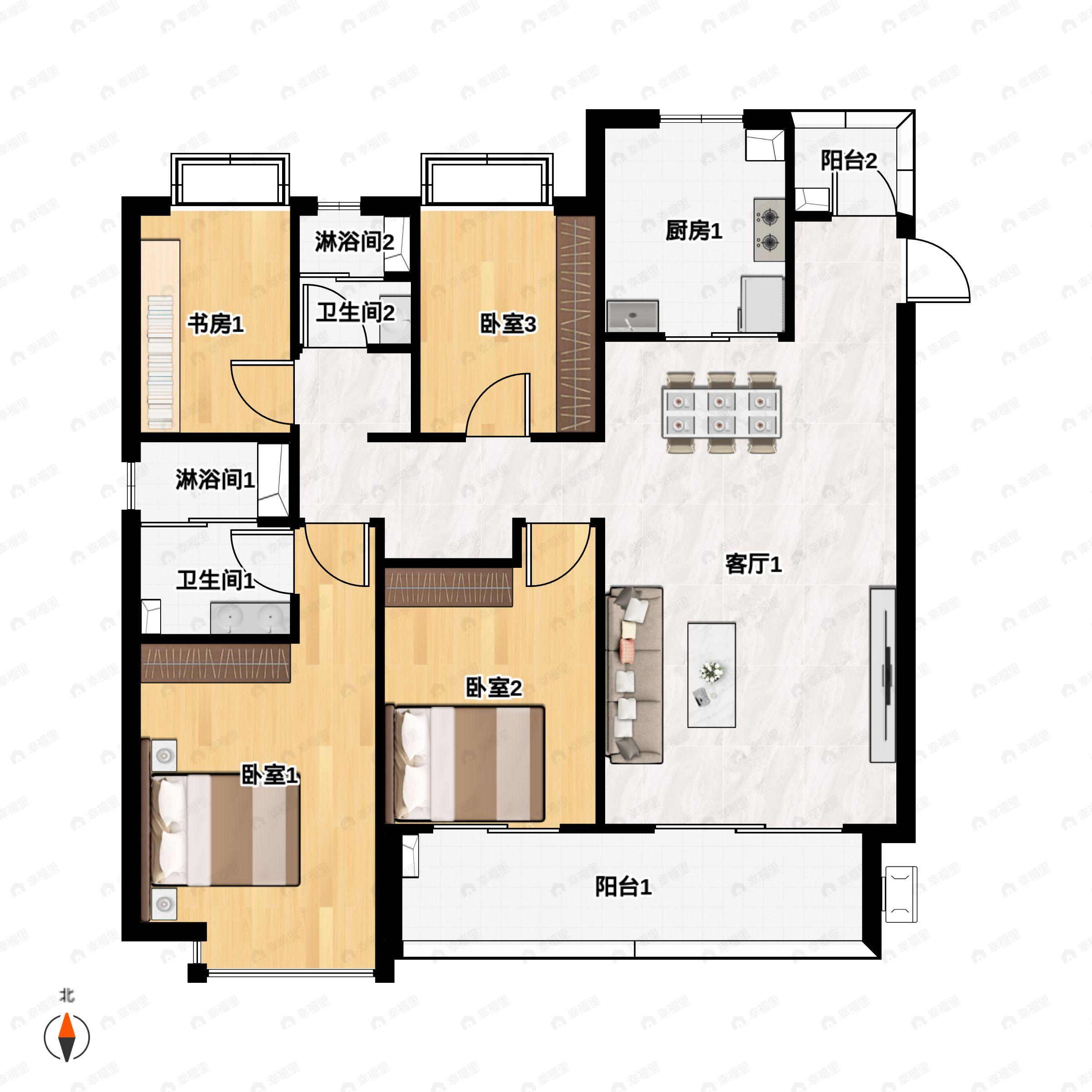 4室2厅2卫建面144平南|北户型图