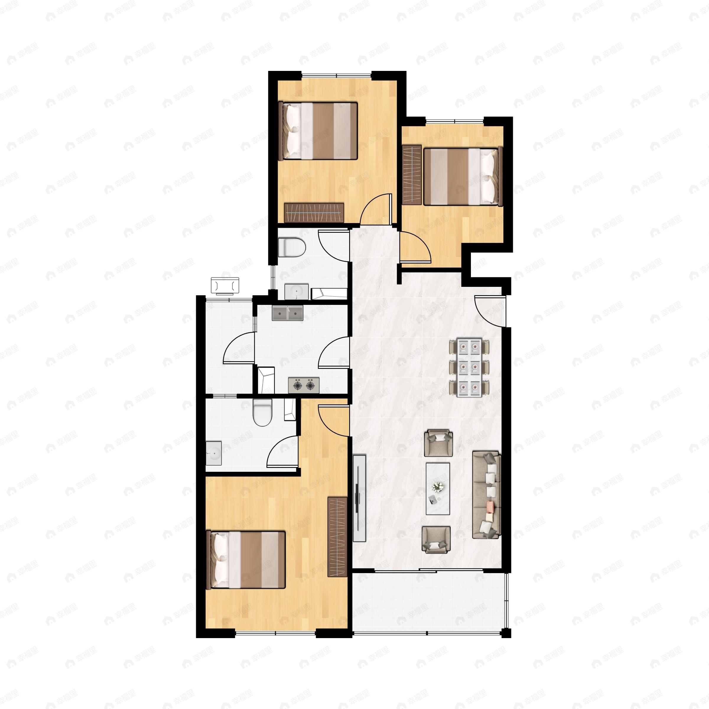 3室2厅2卫建面113平户型图
