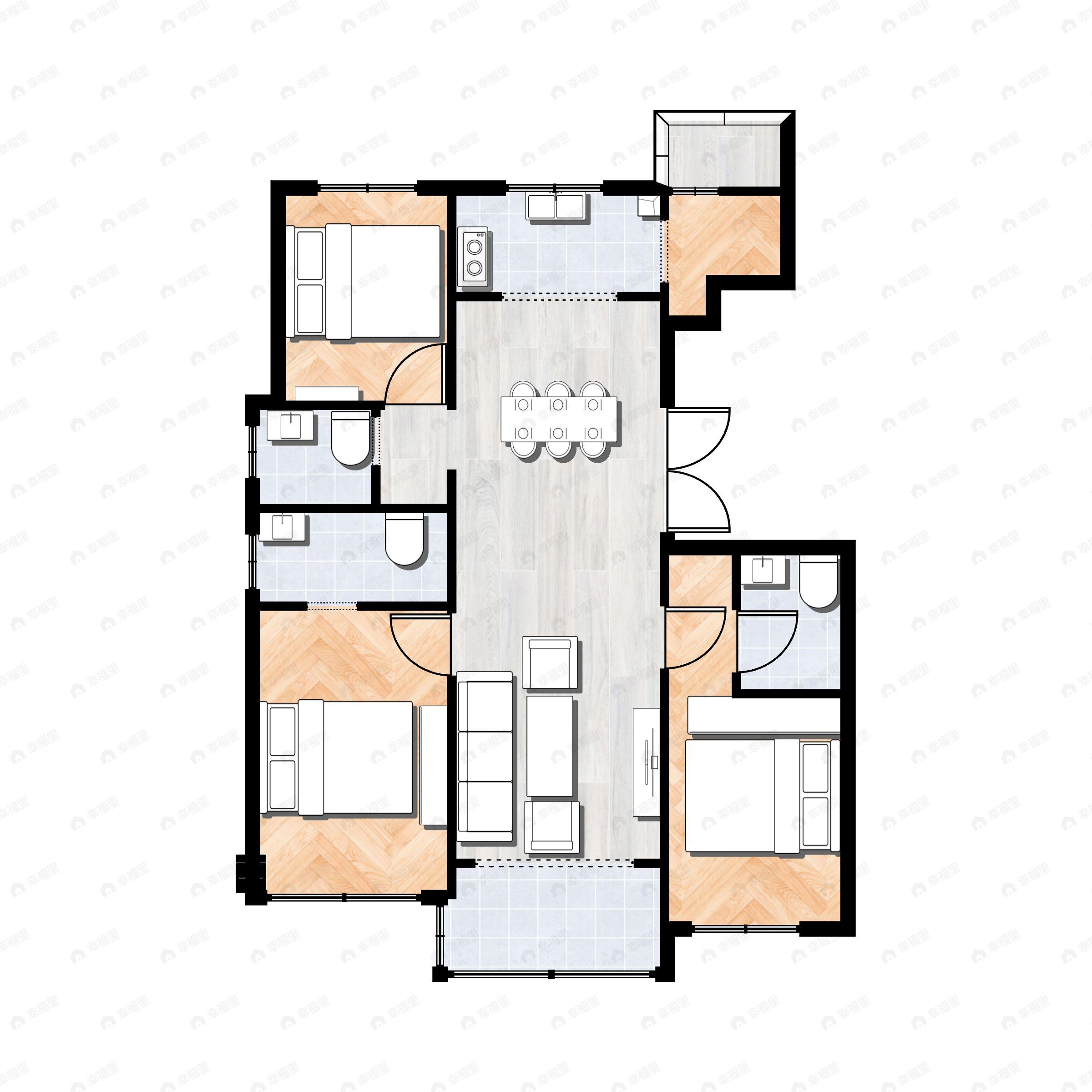 3室2厅3卫建面145平户型图