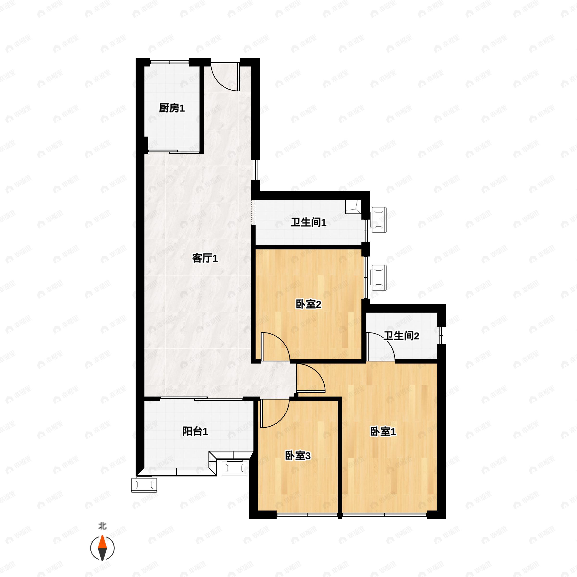 3室2厅2卫建面103平南户型图