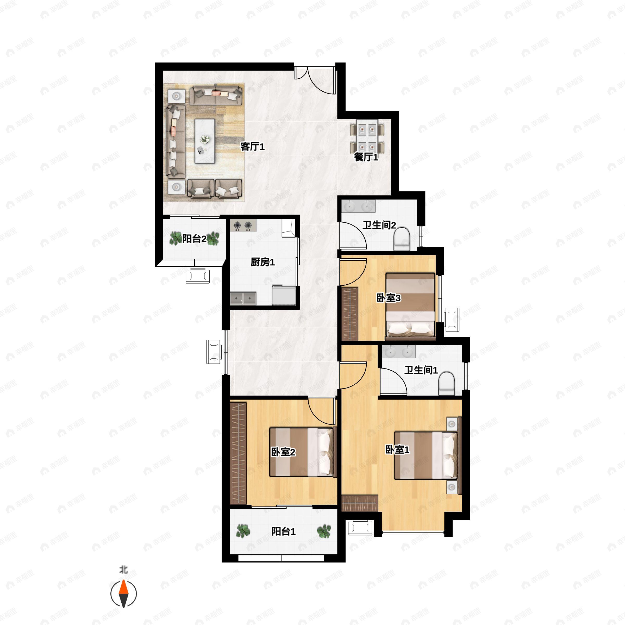 白云兴庆御苑3室2厅2卫户型图