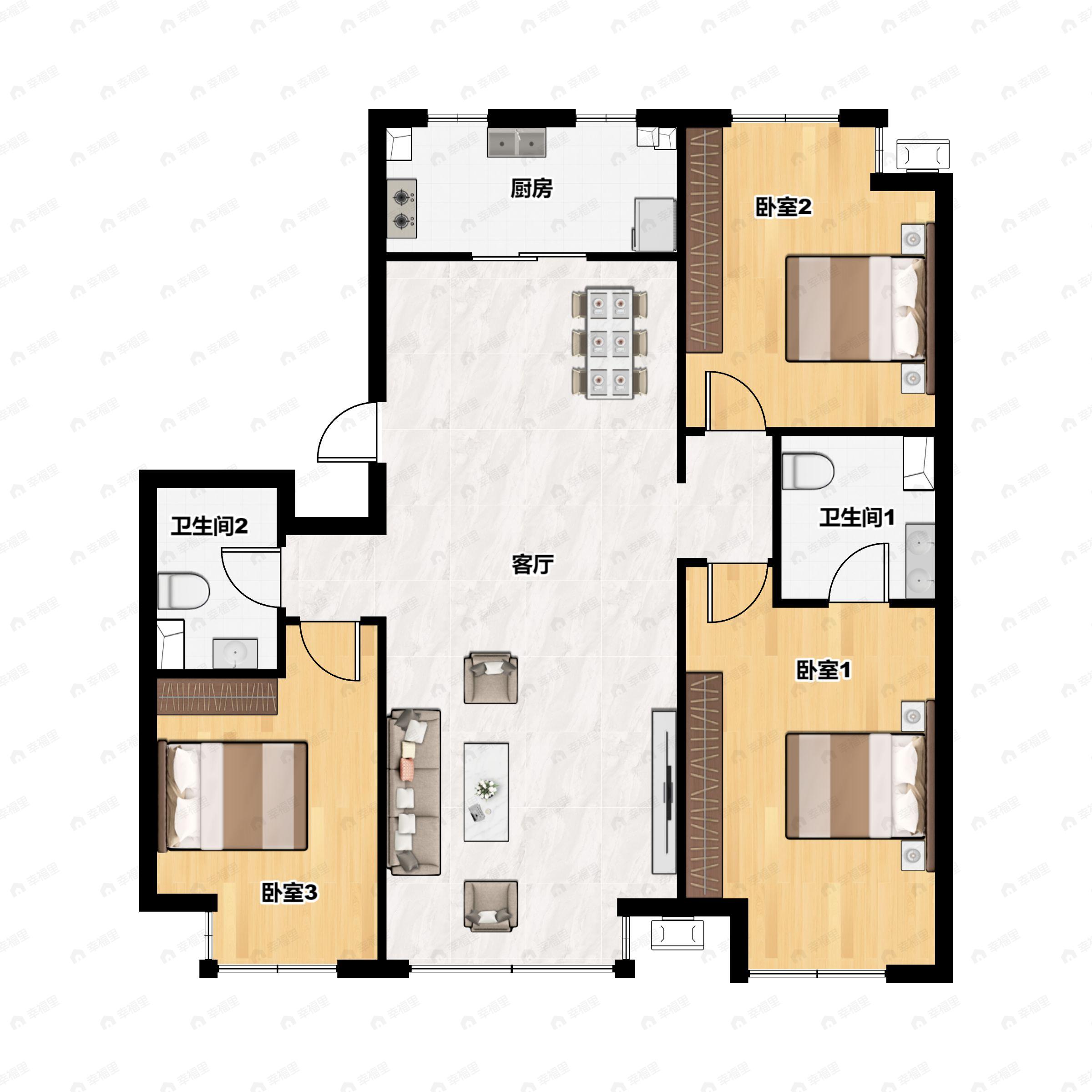 3室2厅1卫建面109平户型图