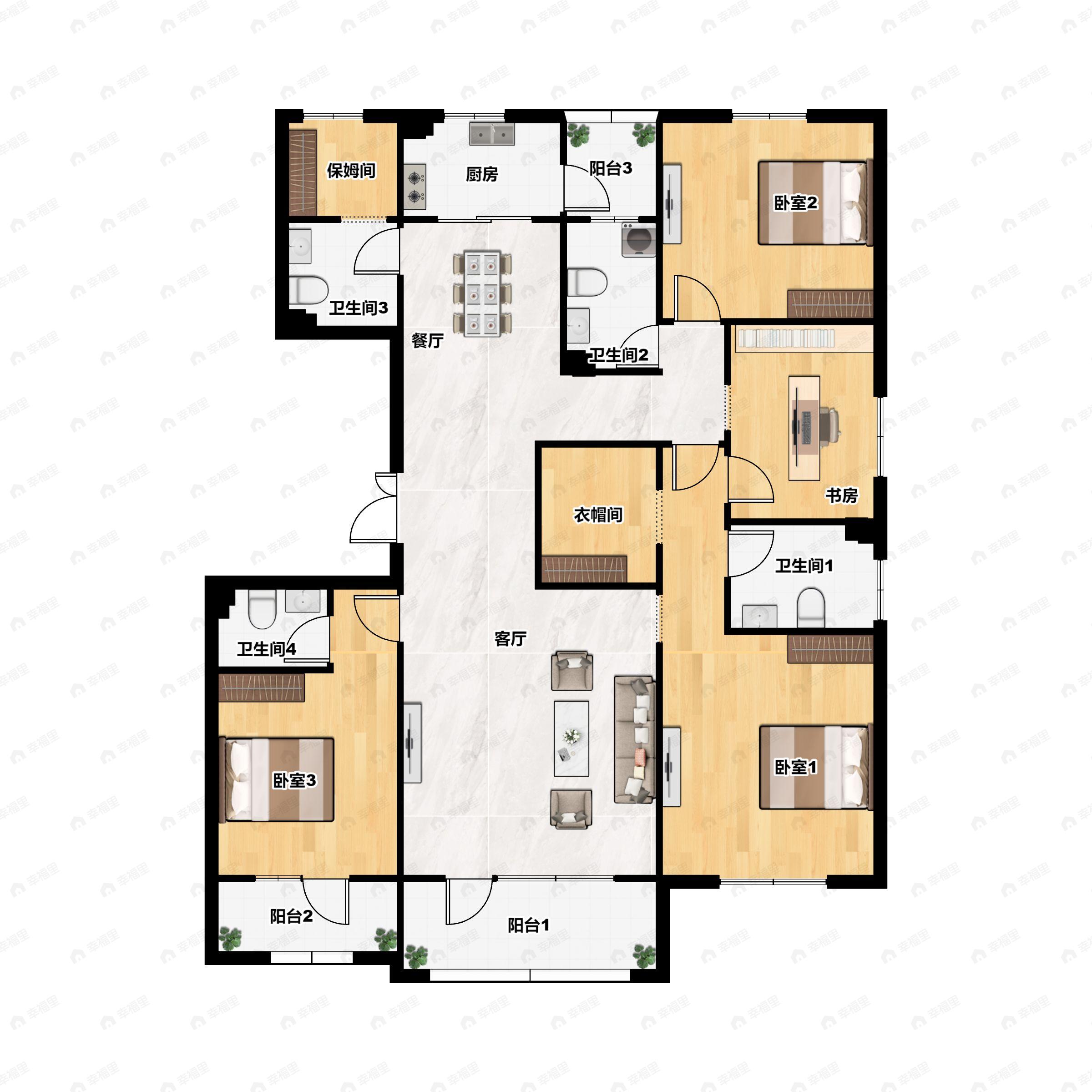 5室2厅4卫建面208平户型图
