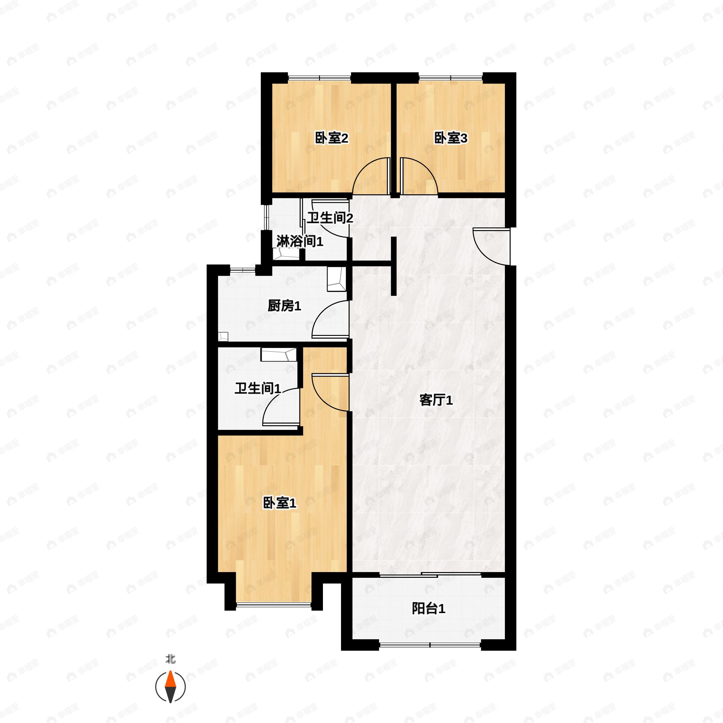3室2厅2卫建面114平户型图