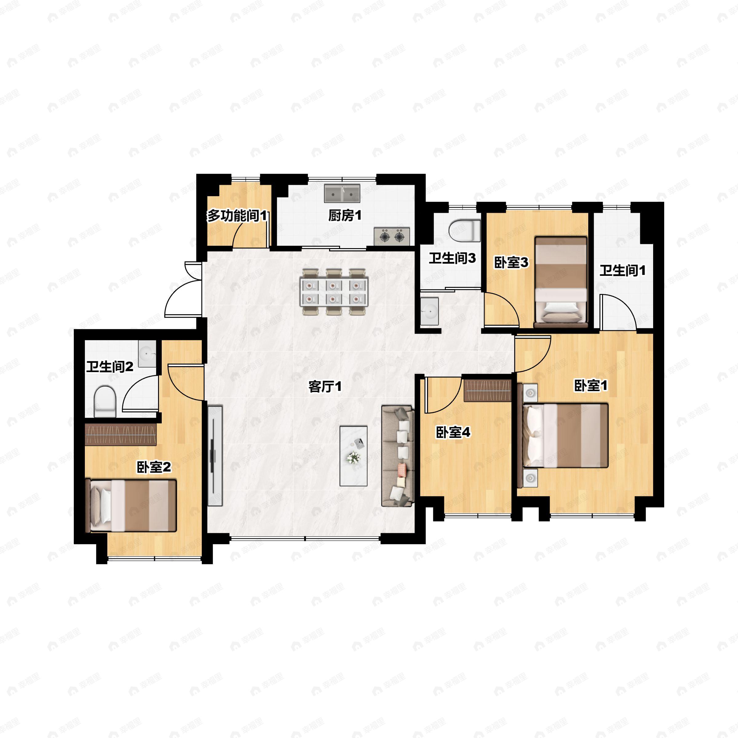 4室2厅3卫建面160平南户型图