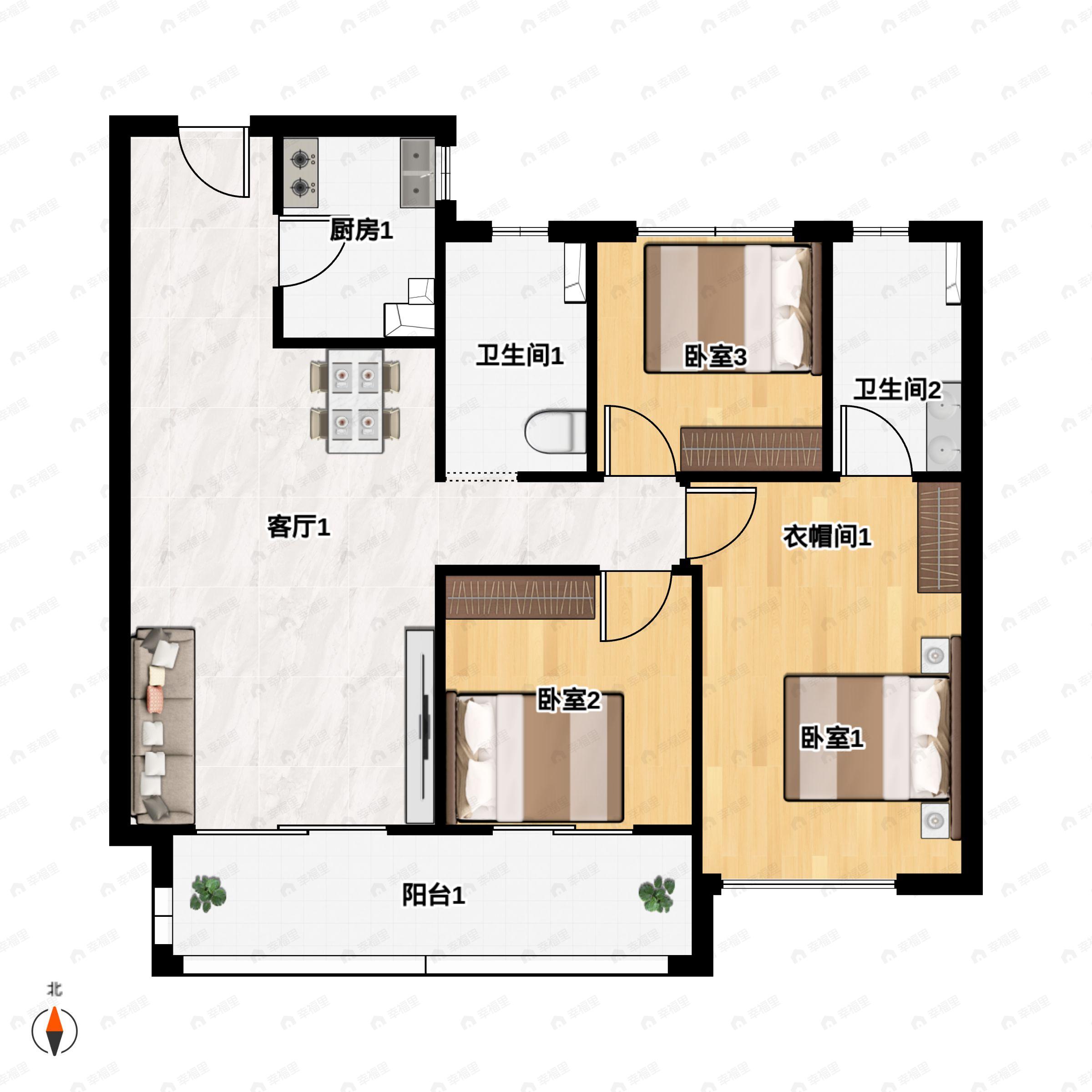 蓝湾玉园3室2厅2卫户型图